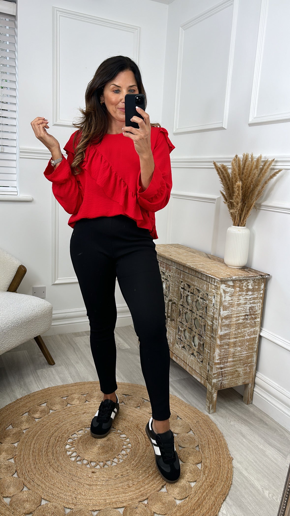 Kimberly Red Frill Detail Blouse