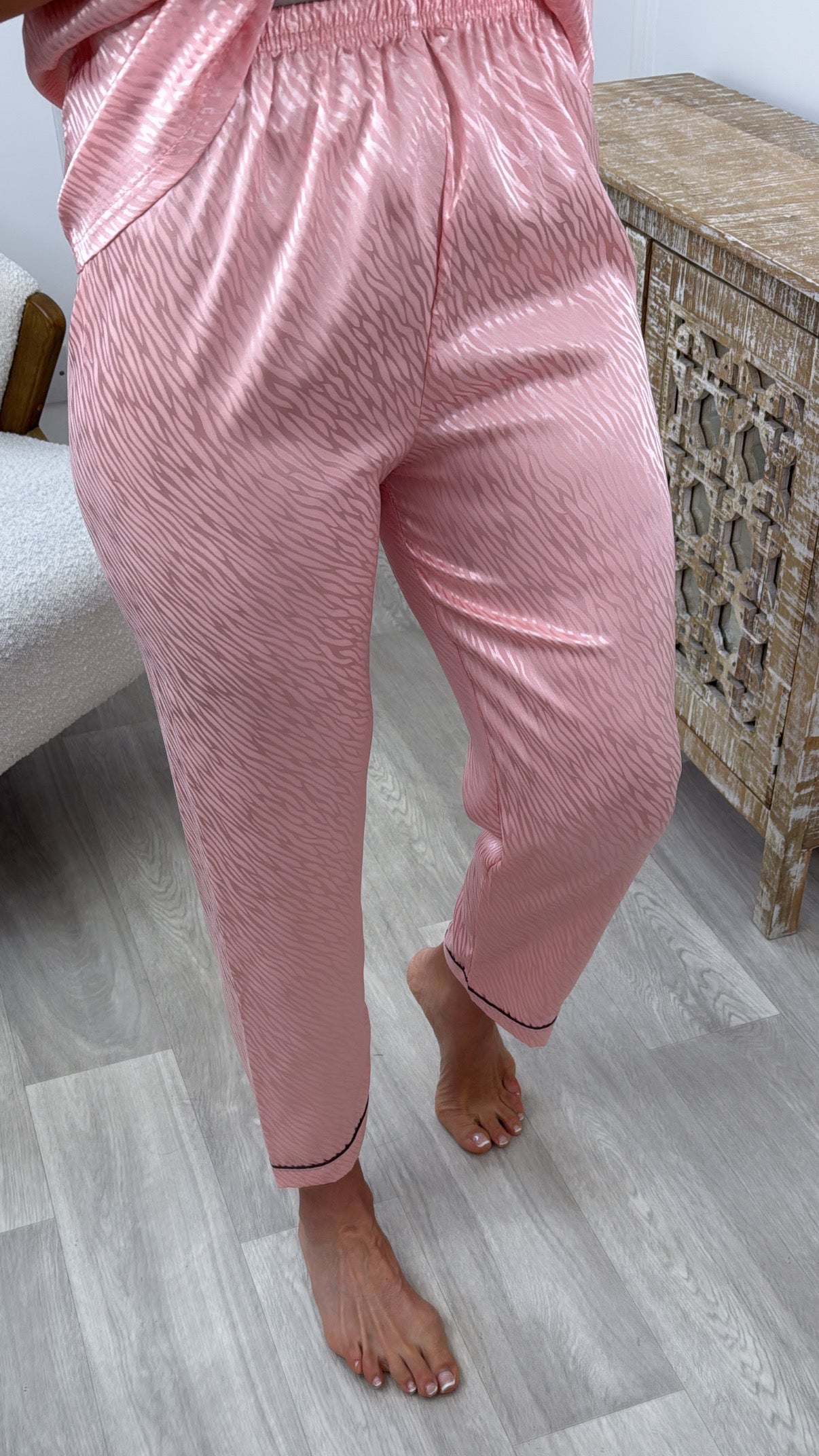 Cara Peach Satin Jacquard Pajama