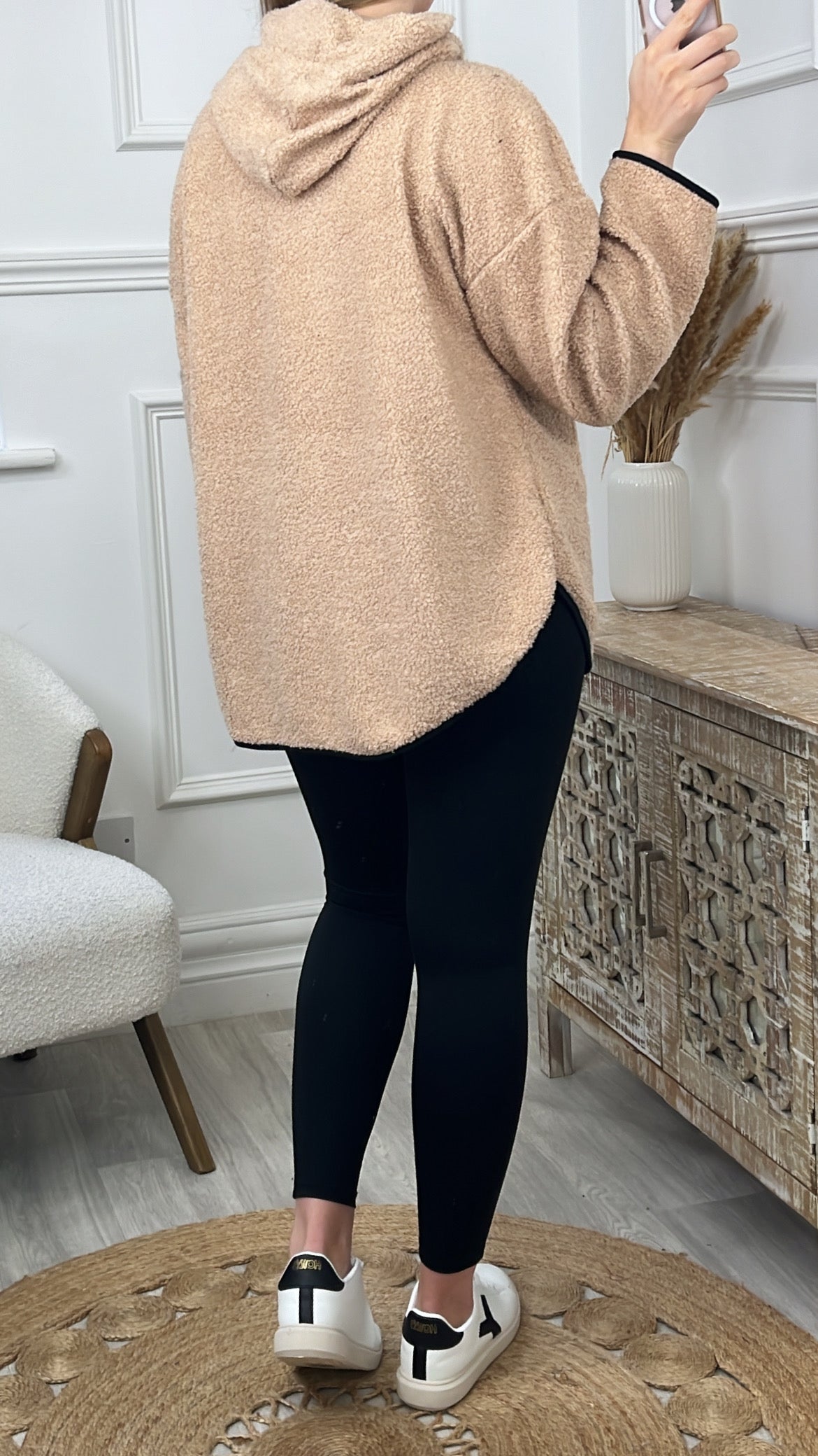 Ruth Beige Teddy Half Zip Pullover