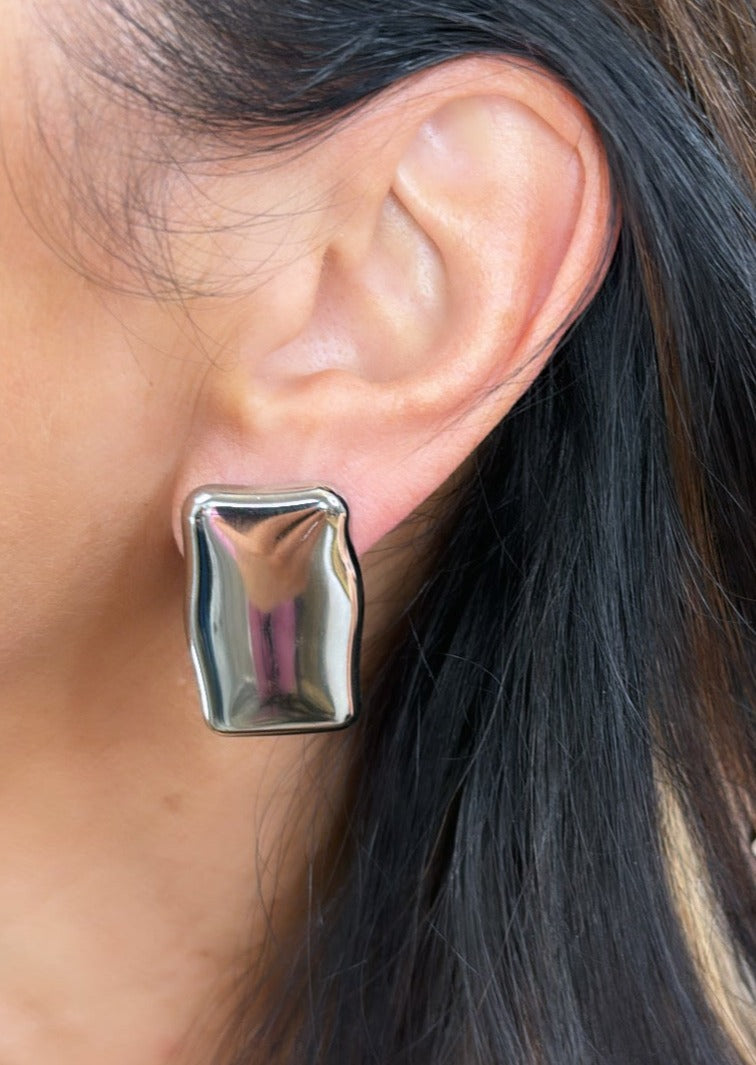 Dalida Silver Chunky Rectangle Earrings