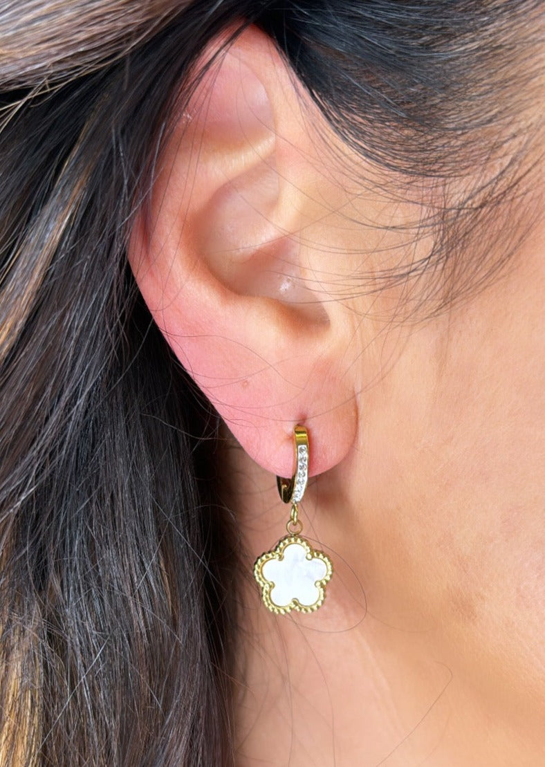 Dyanne Gold White Clover Earrings