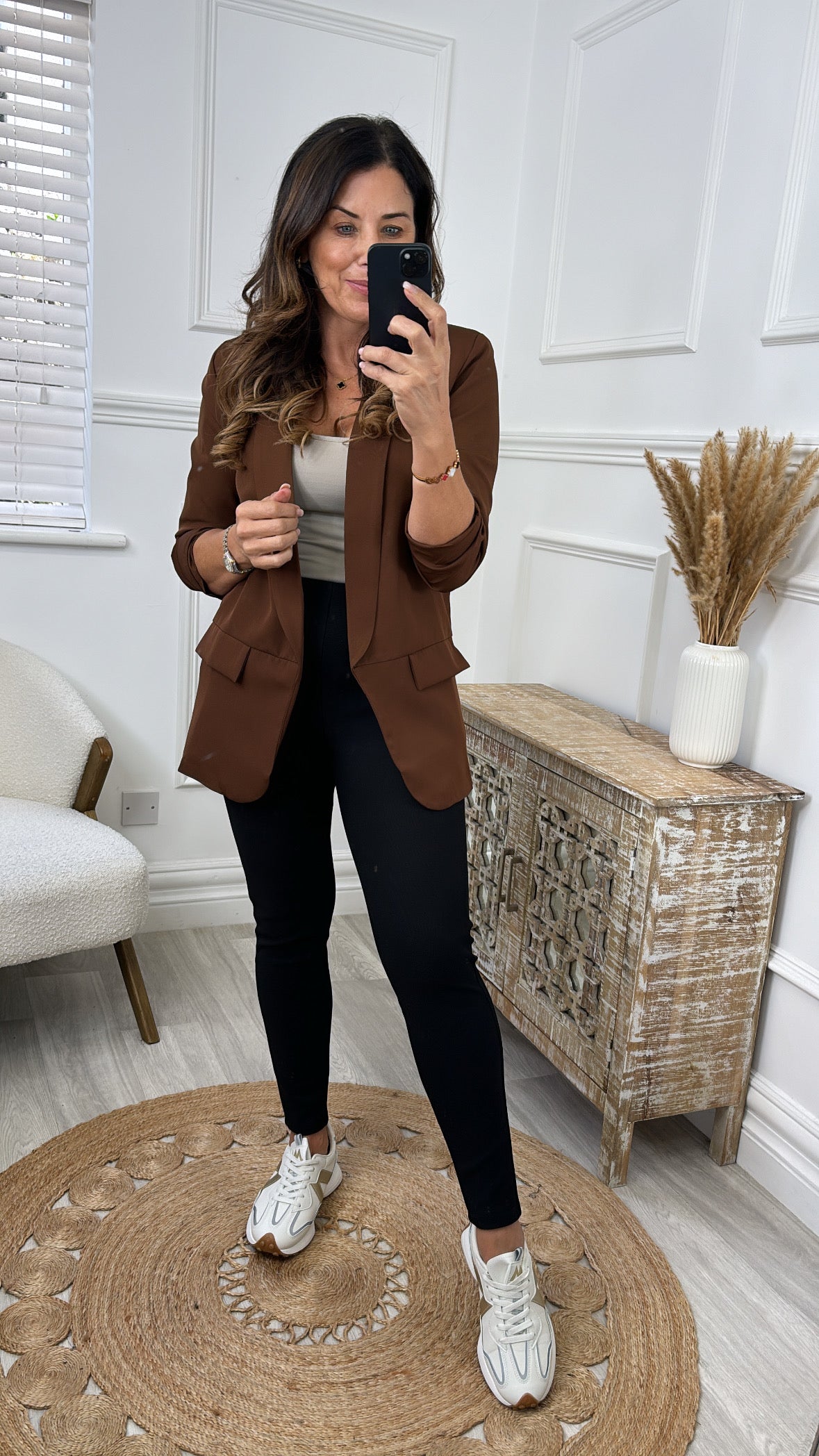 Merrill Brown Gathered Sleeve Blazer