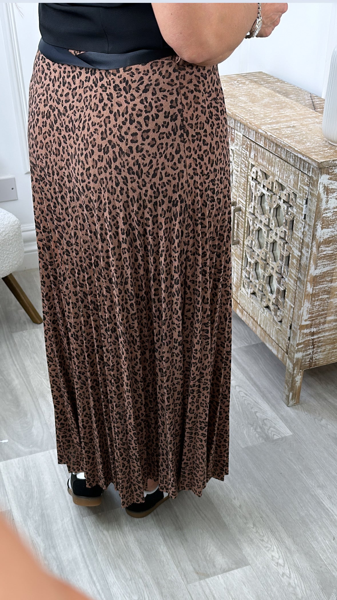 Hope Brown Leopard Print Pleated Skirt