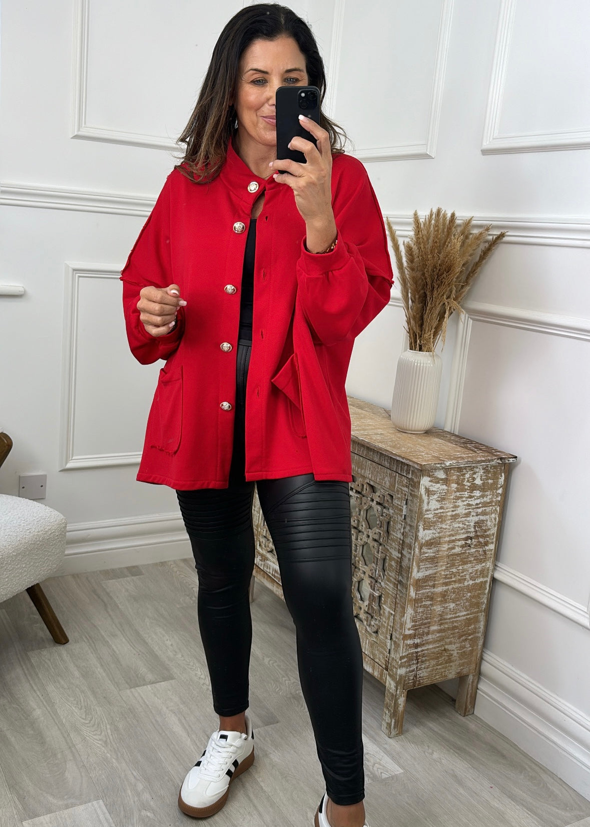 Mariana Red Gold Button Cardigan