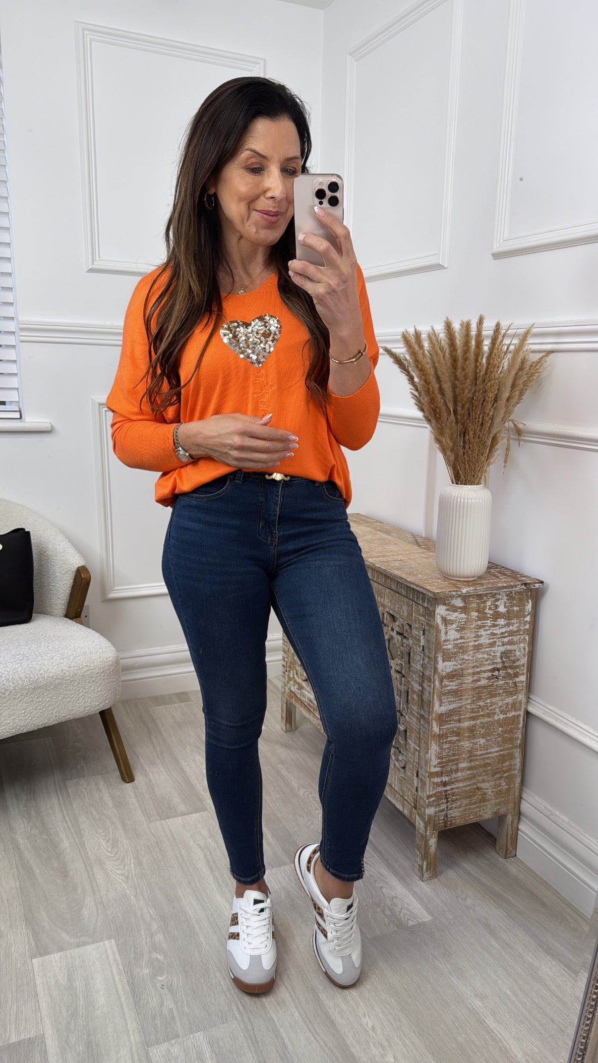 Verity Orange Sequin Heart Top