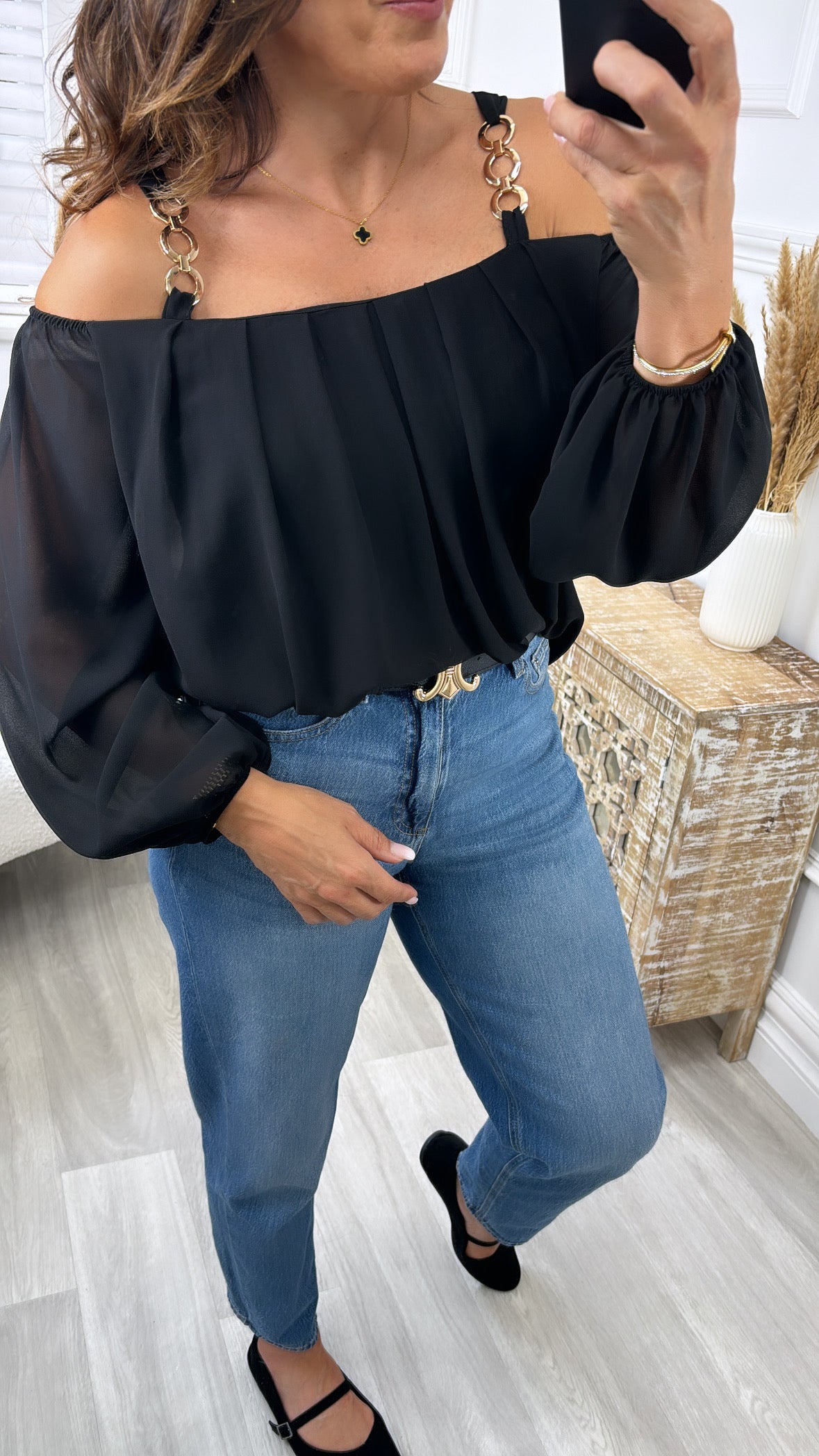 Amanda Black Cold Shoulder Blouse