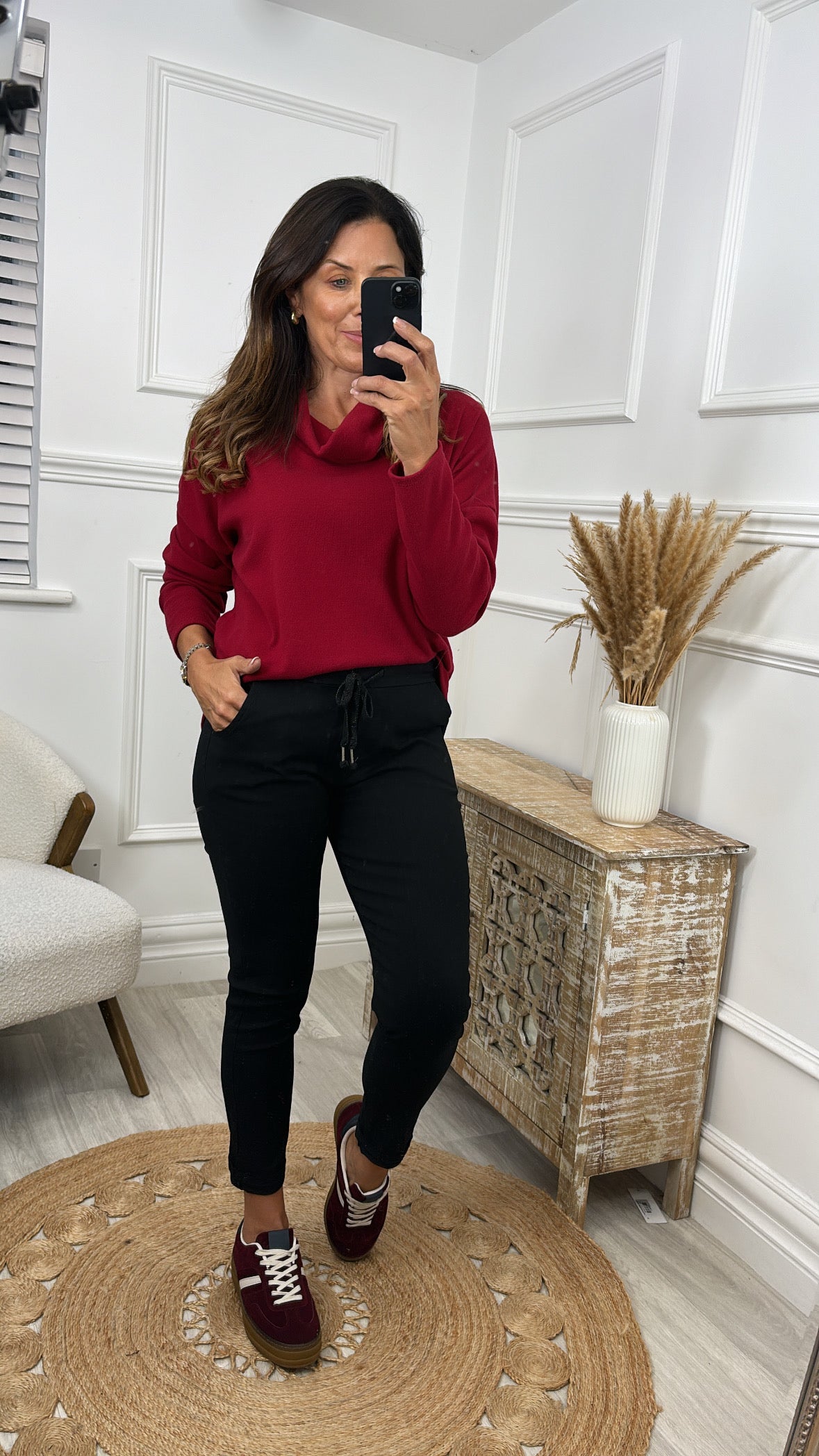 Natasha Red Cowl Neck Jumper