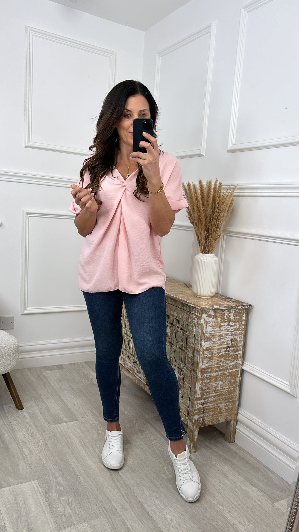 Orianna Baby Pink Twist Front Blouse