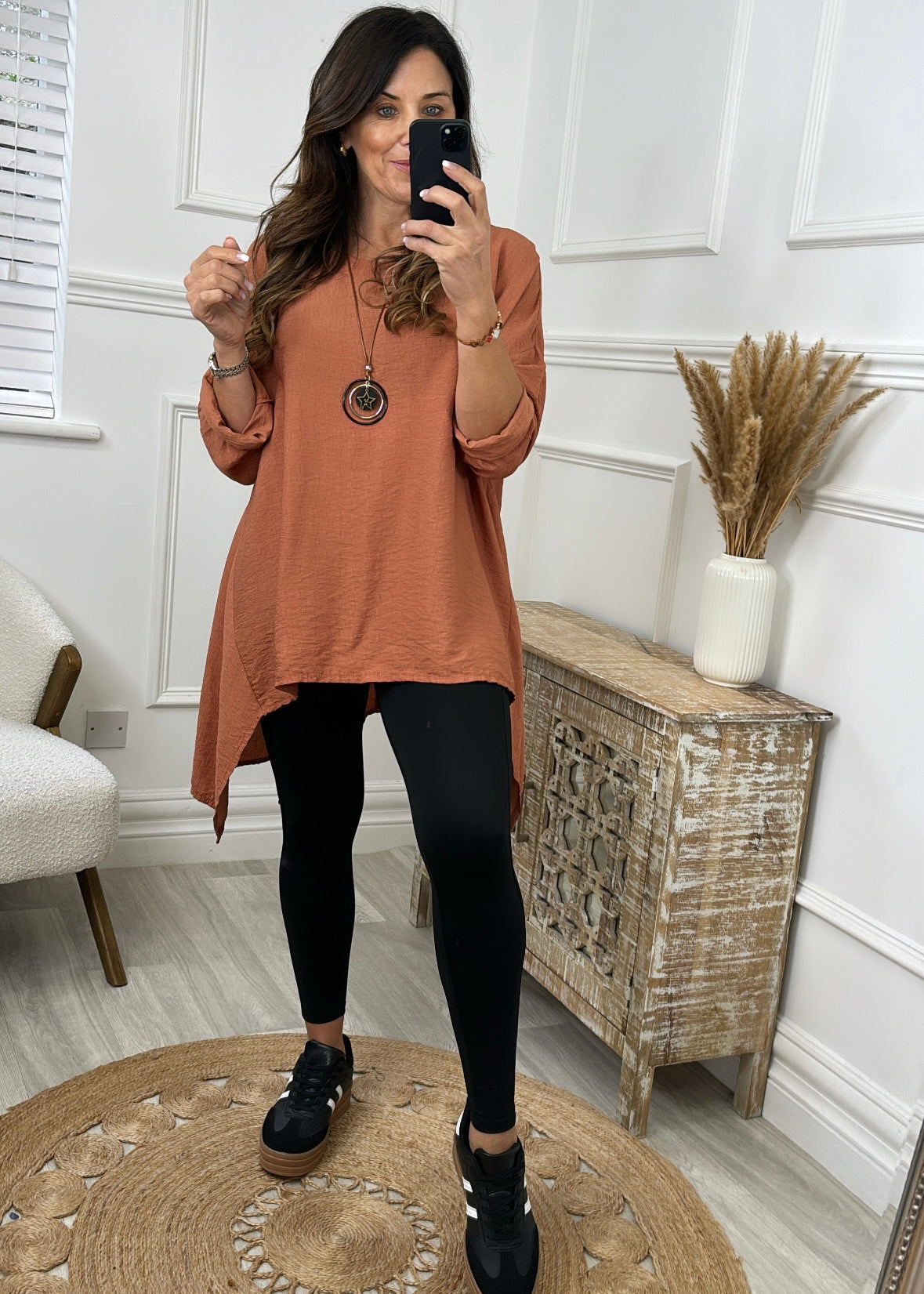 Sienna Orange Tunic Top with Necklace