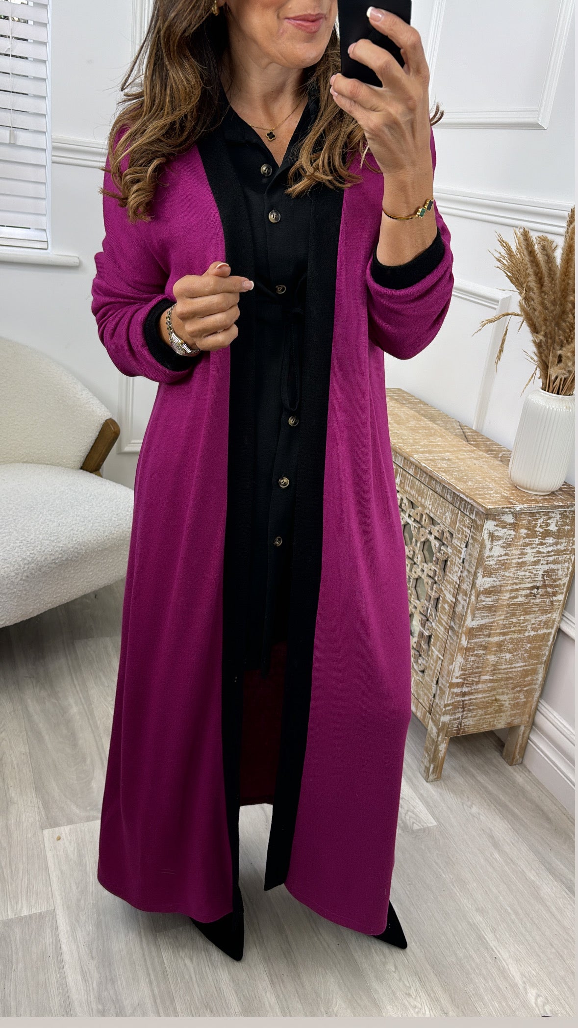 Avah Magenta Contrast Trim Cardigan