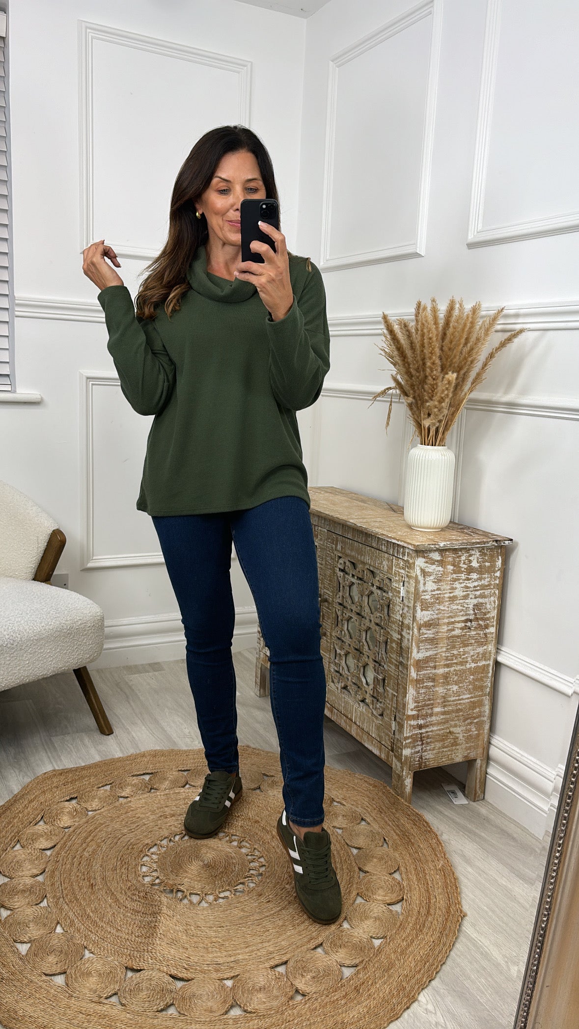 Natasha Khaki Cowl Neck Jumper