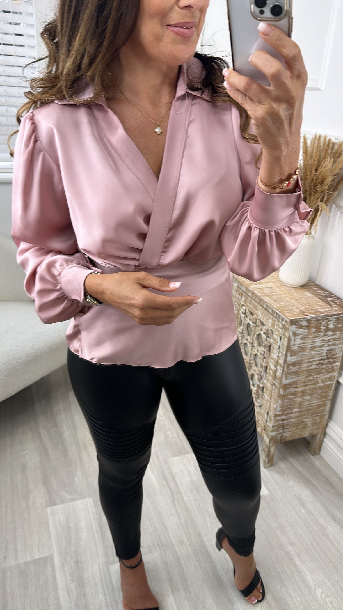 Chrissie Dusty Pink Satin Blouse