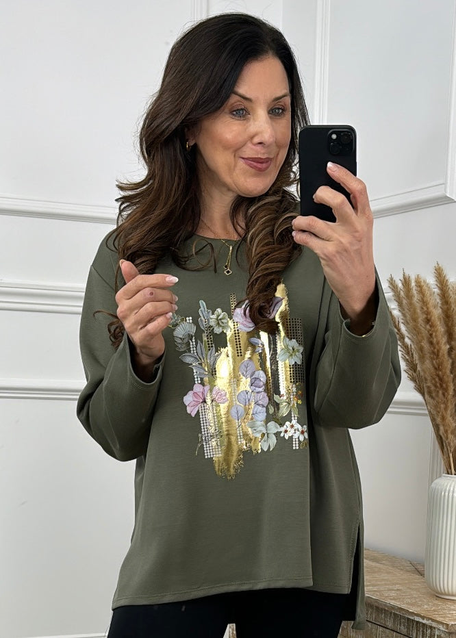 Shauna Khaki Floral Top