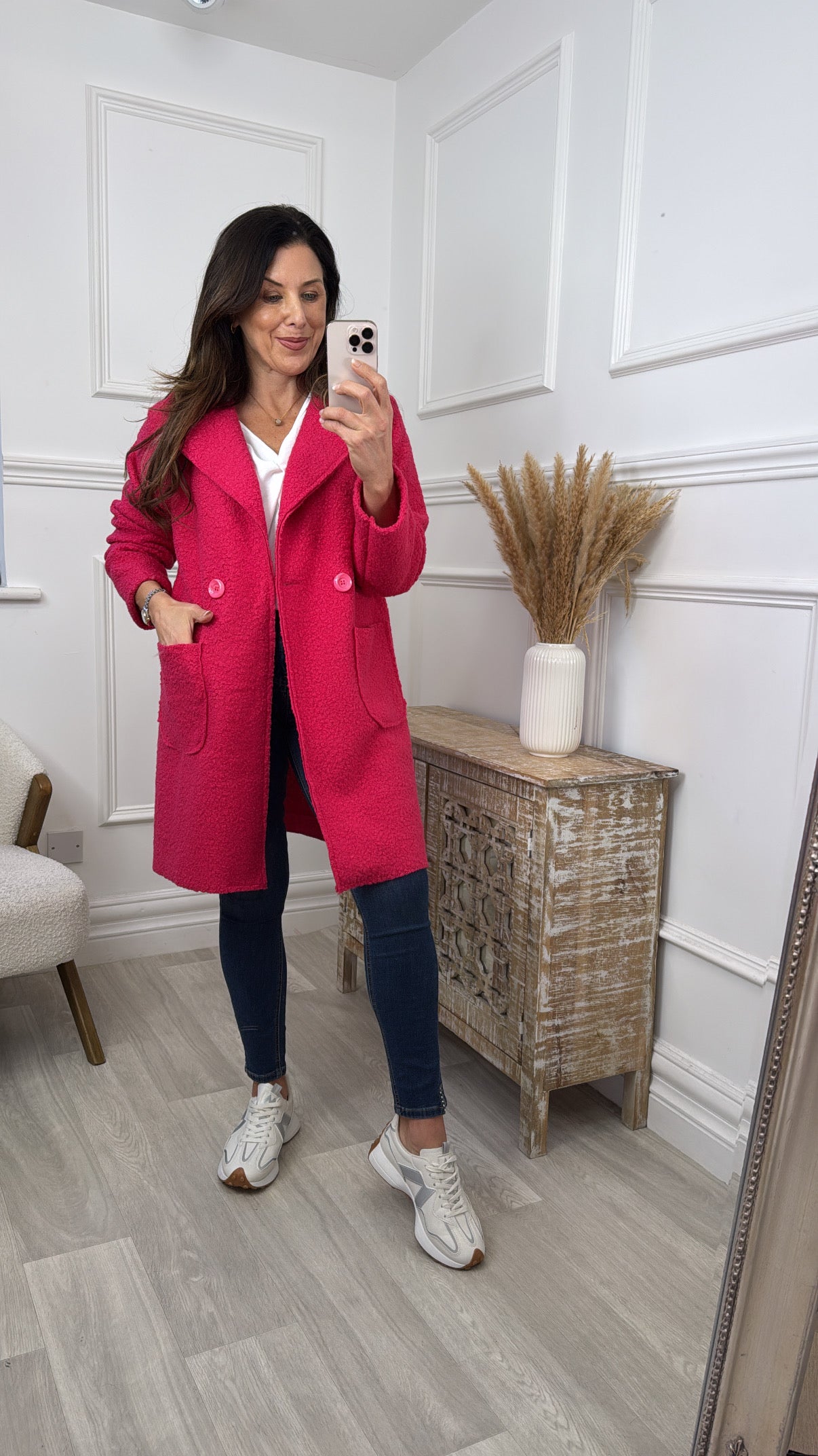 Presley Pink Double Breasted Boucle Coat