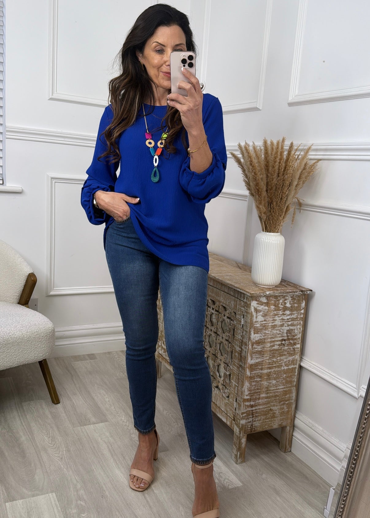 Simone Royal Blue Ruched Sleeve Top