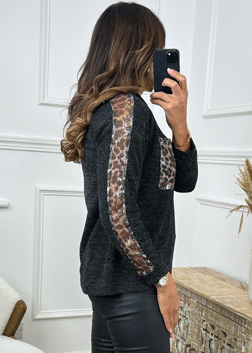 Mila Black Sequin Detail Top