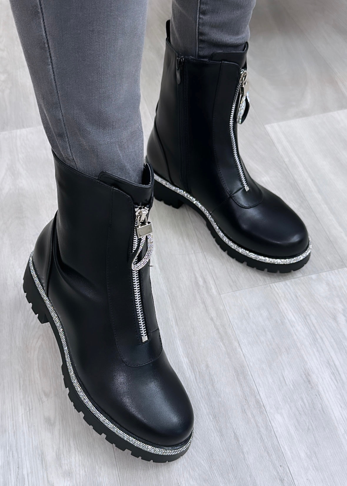 Regina Black Diamante Trim Boots