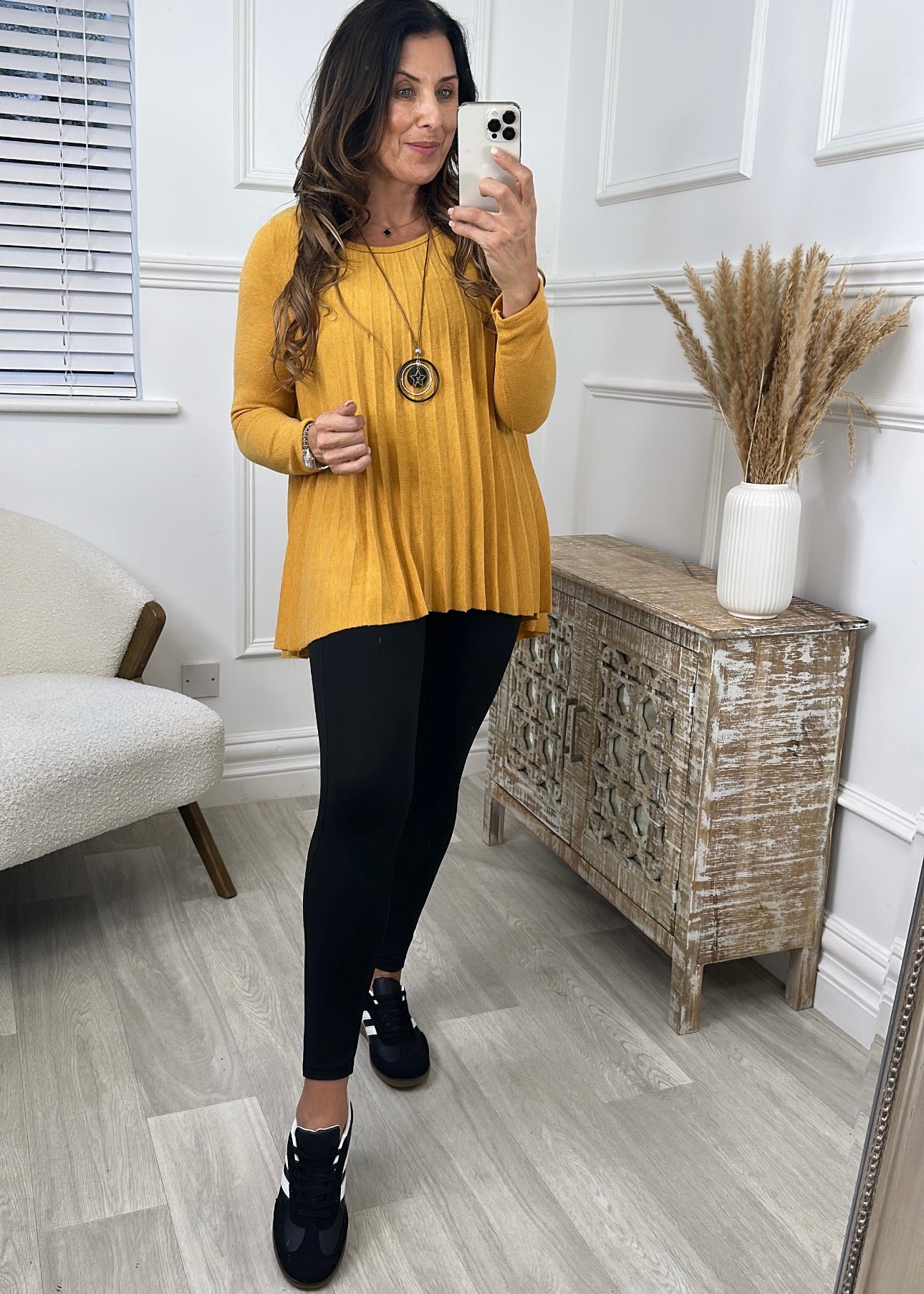 Ella Mustard Pleated Necklace Top