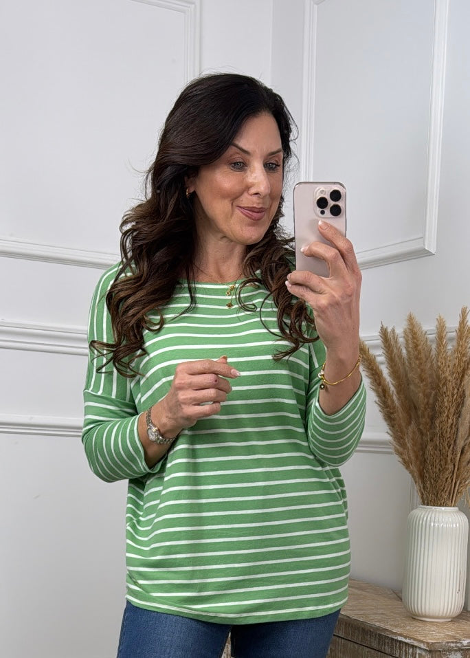 Marty Green Offwhite Stripe Top