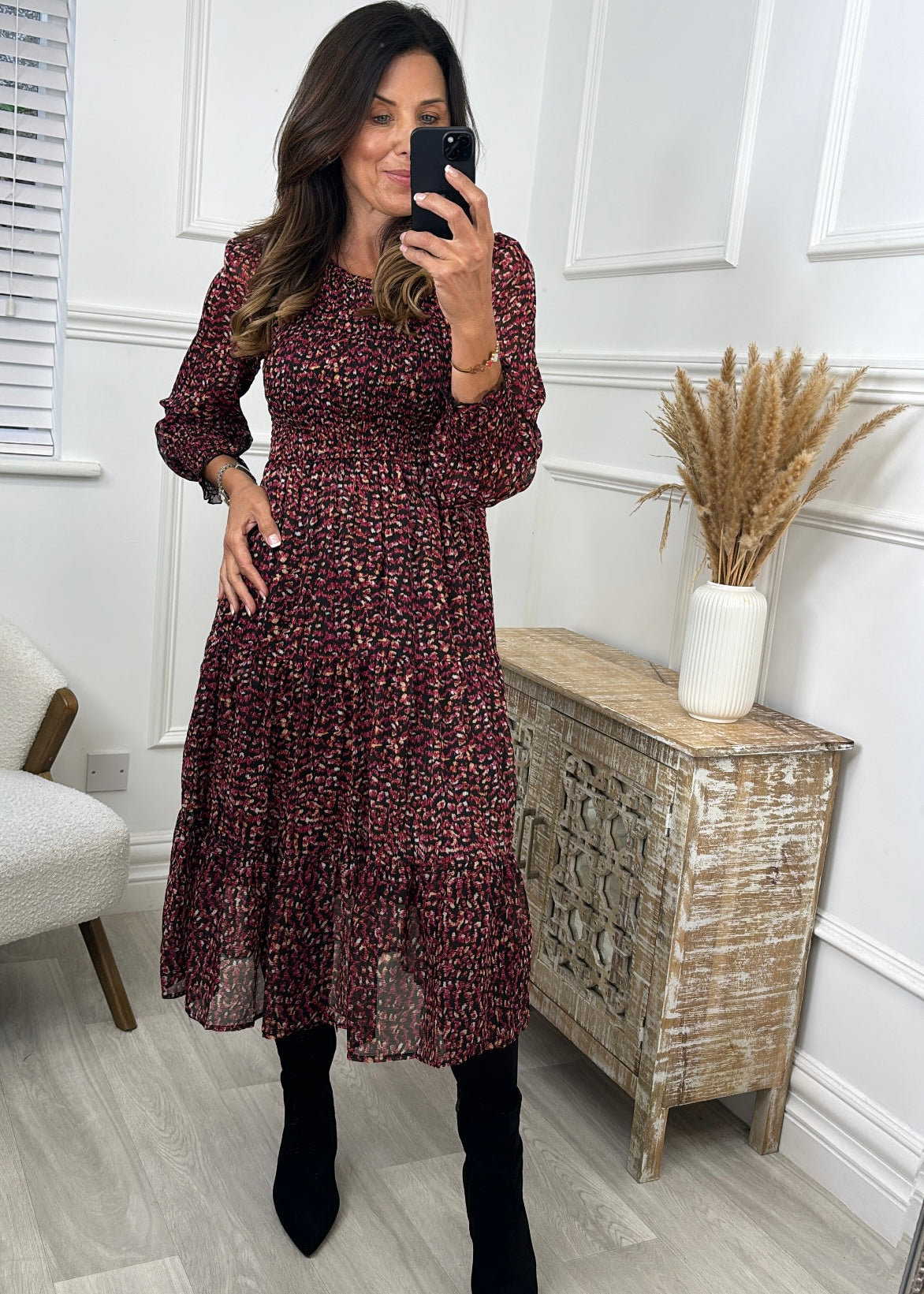 Layla Rust Shirred Smock Dress