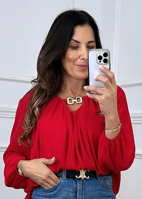 Sienna Red Gold Buckle Blouse