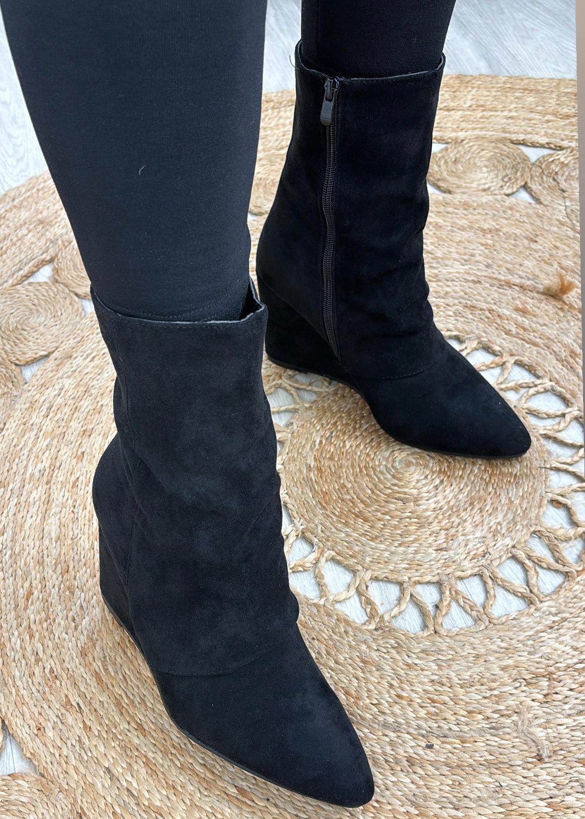 Nikki Black Slouchy Wedge Boots