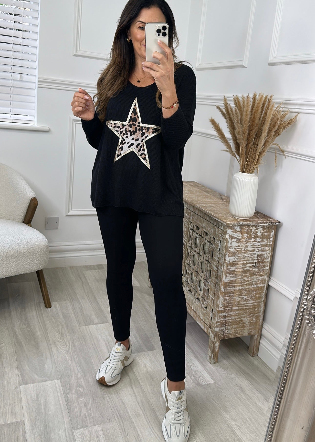 Niamh Black Leopard Star Top