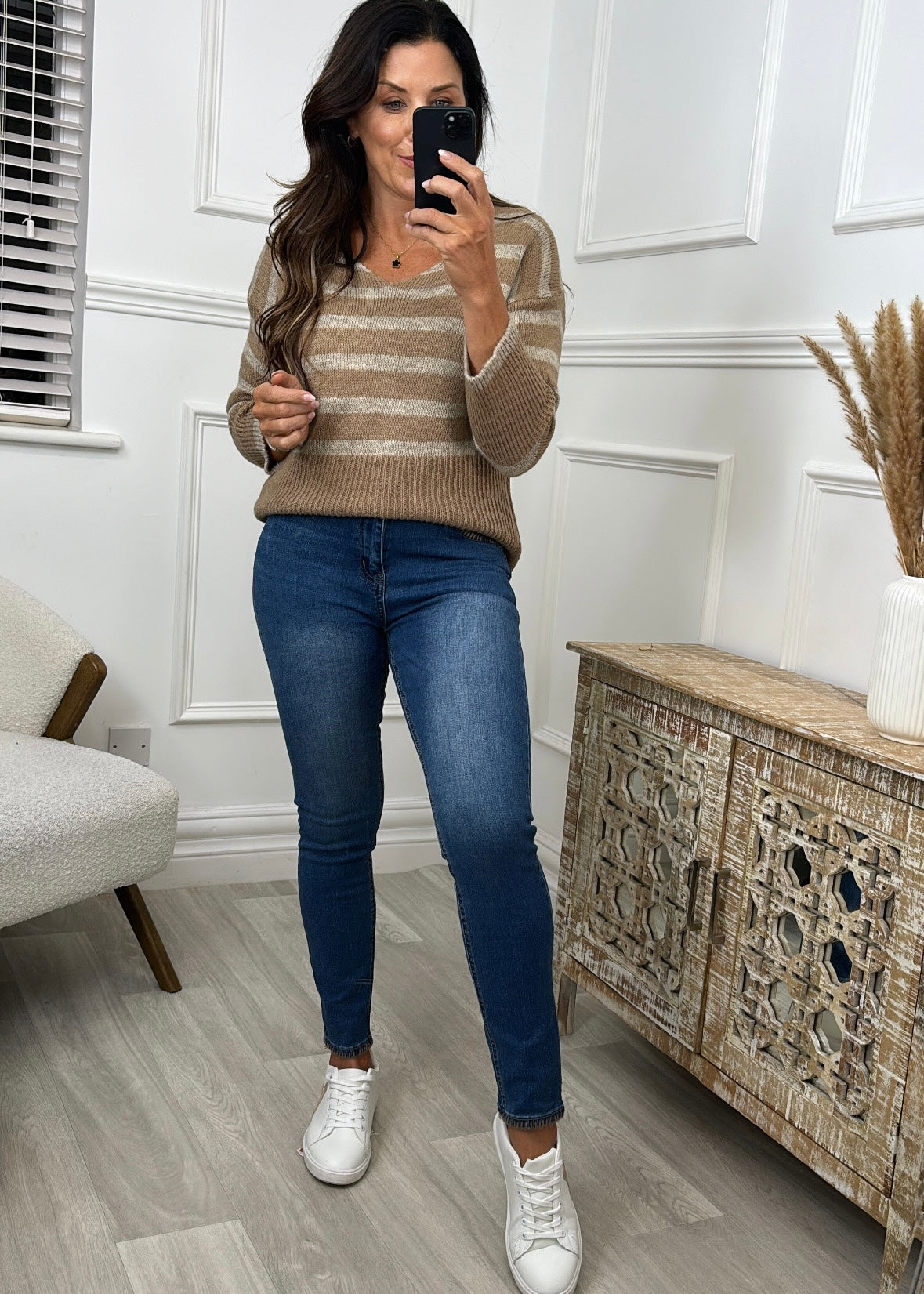 Nora Taupe Stripe Pullover