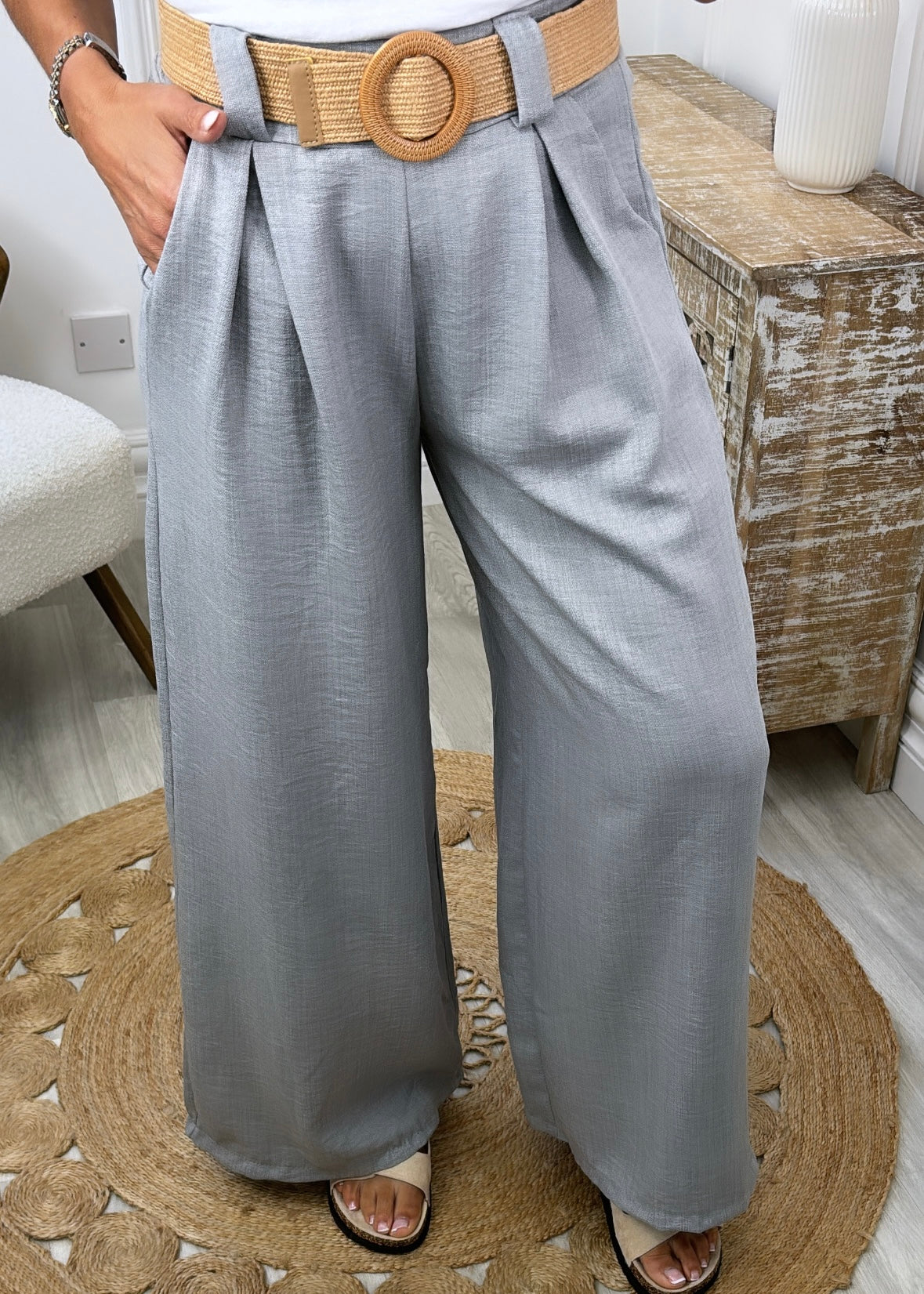 Marinette Grey Pleat Detail Palazzo Trousers