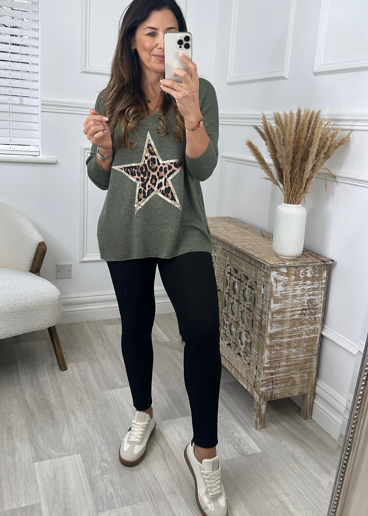 Niamh Khaki Leopard Star Top