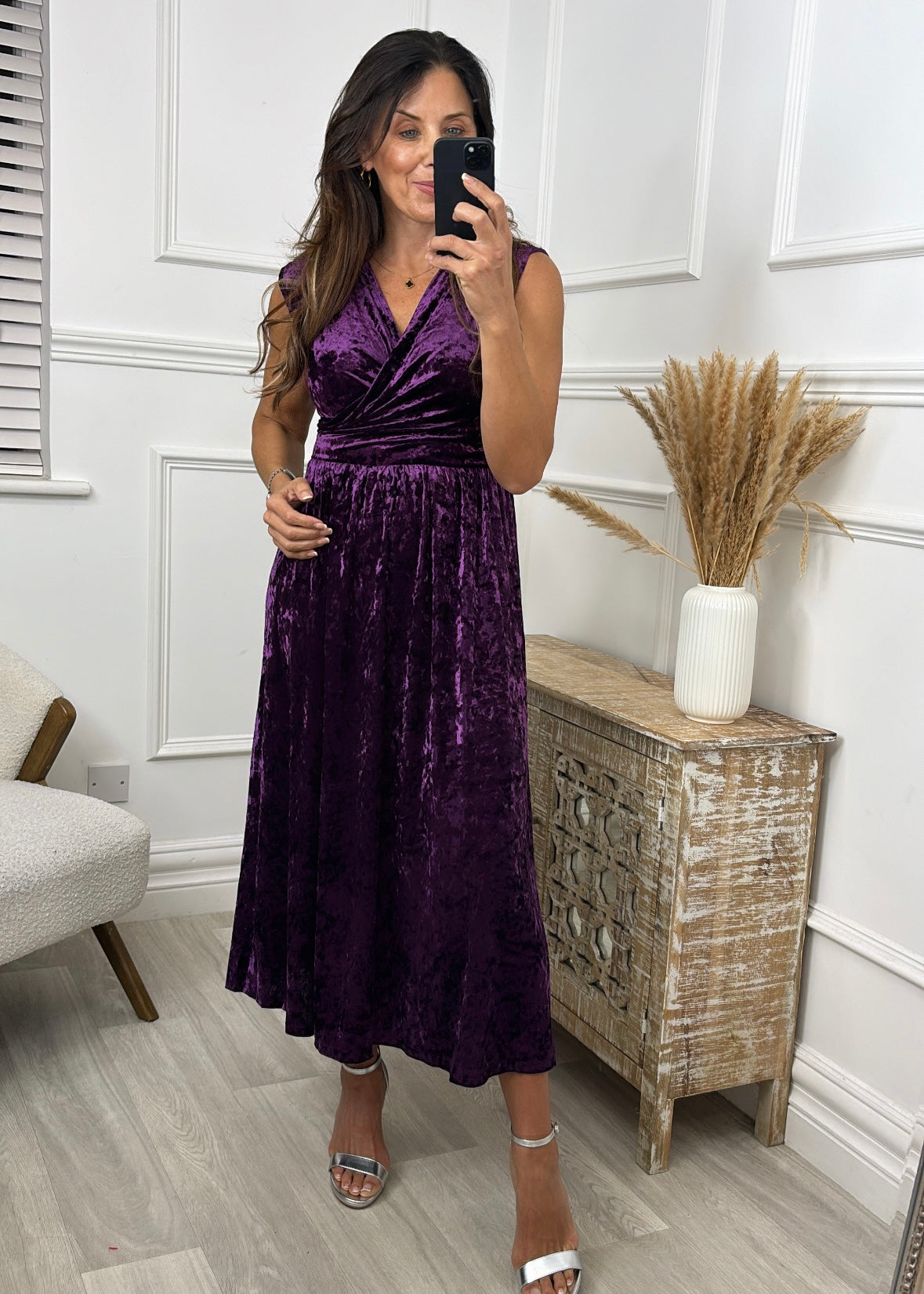 Mirabella Purple Velvet Wrap Midi Dress