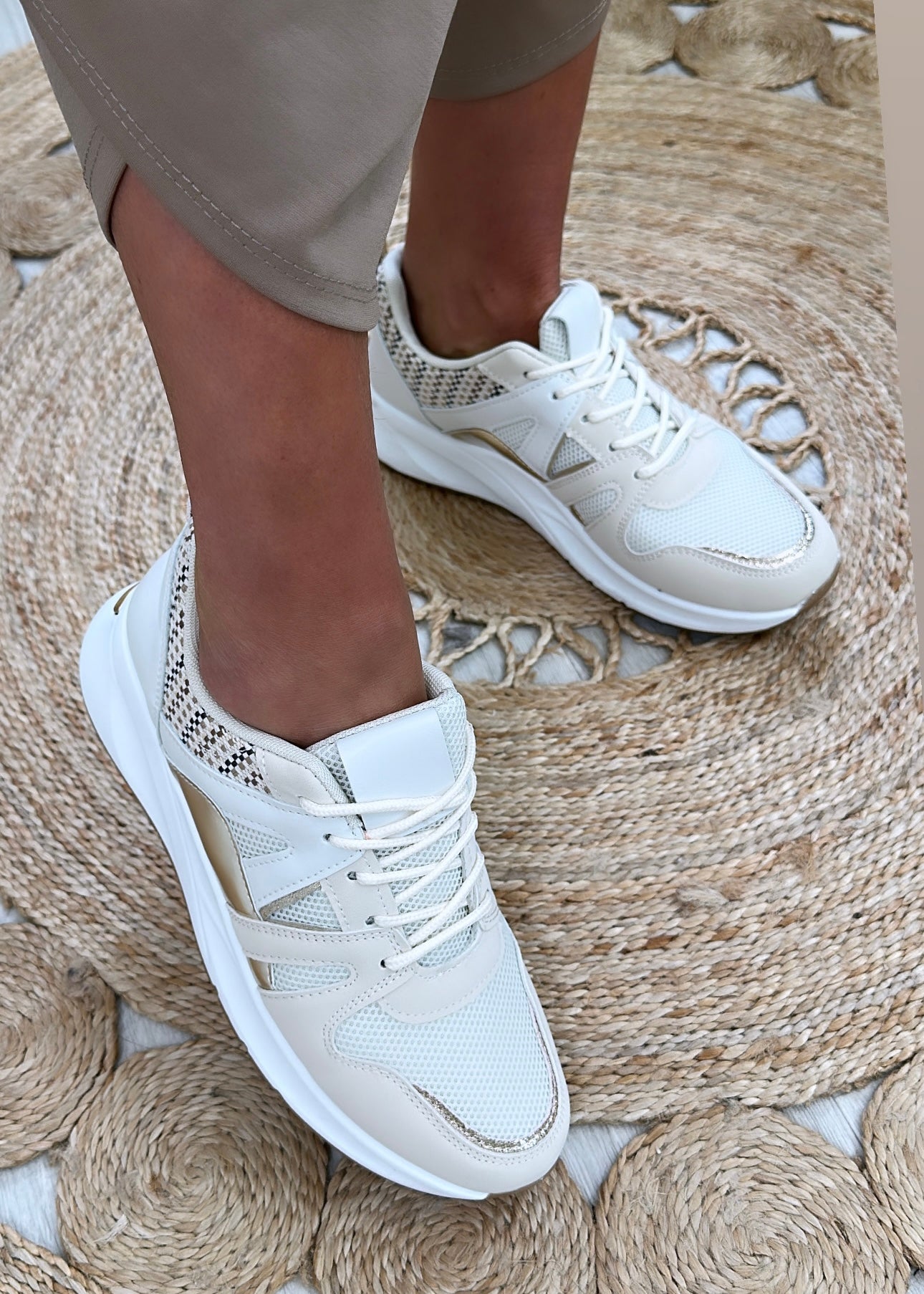 Gracie Beige Lace Up Trainers