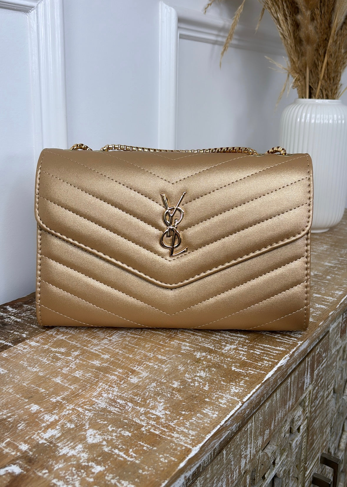 Sia Gold Quilted Bag