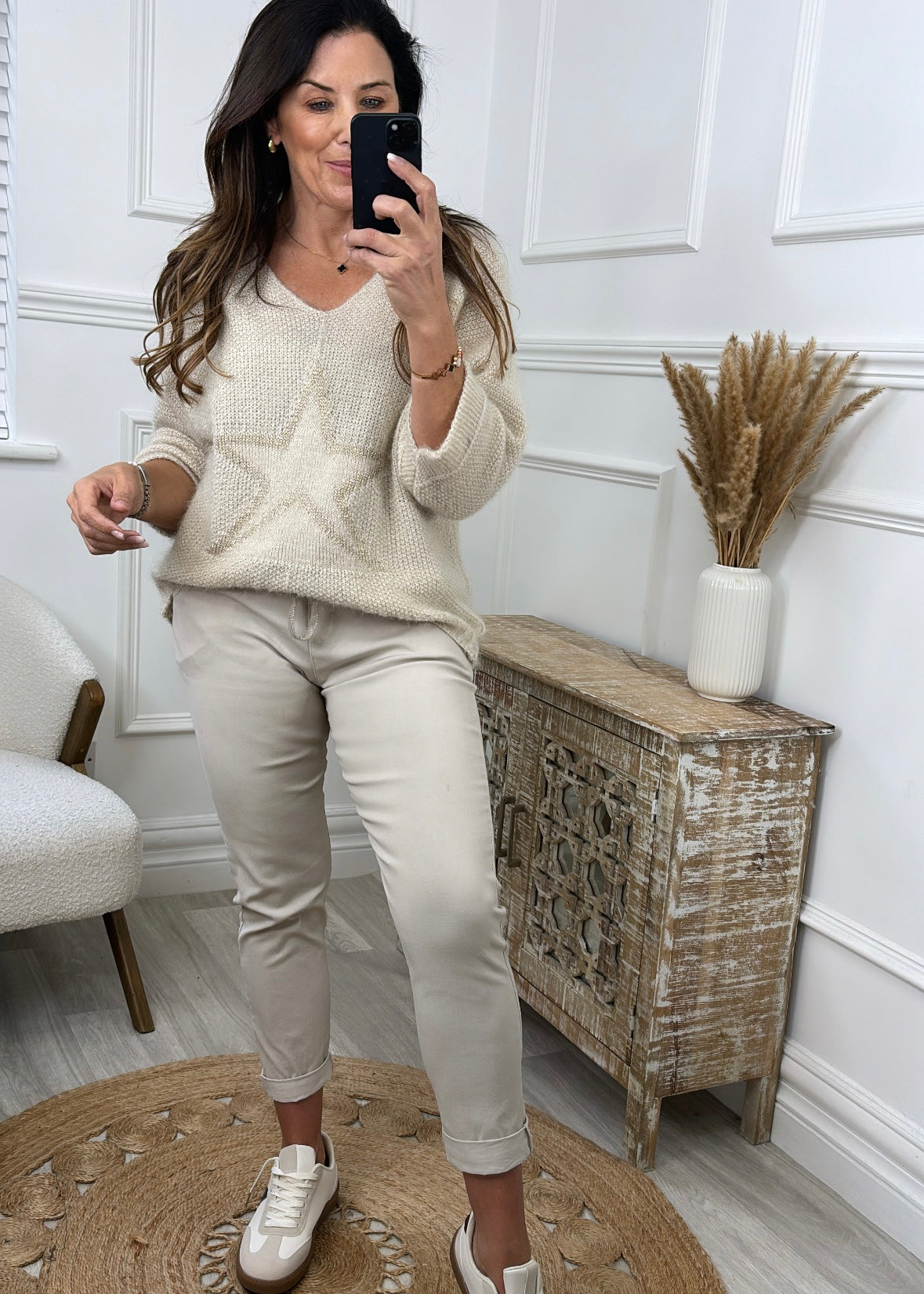 Regina Beige Star Sweater