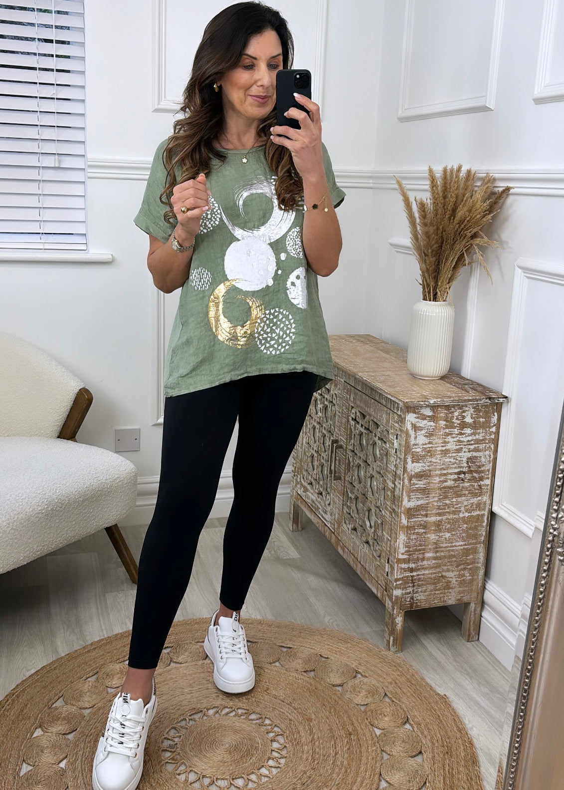 Teagan Khaki Foil Print T-Shirt