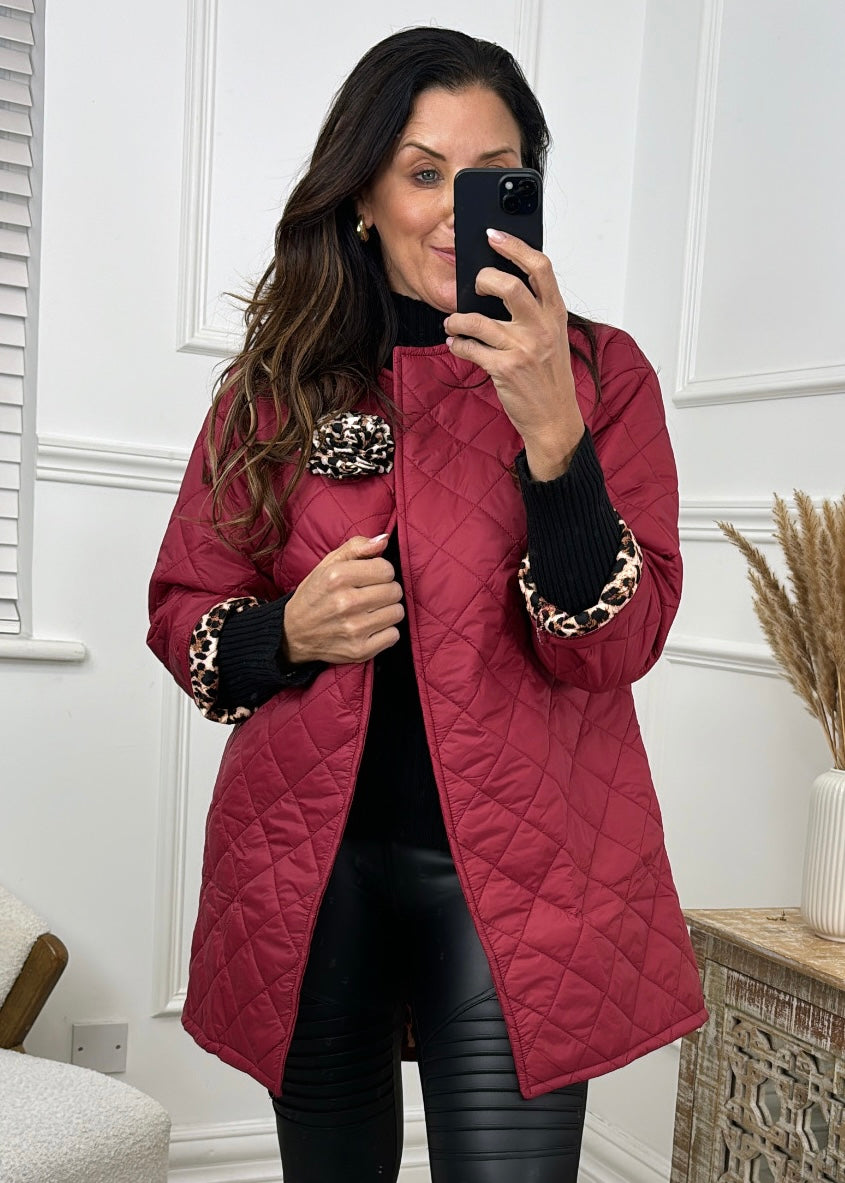 Beatrice Wine Leopard Trim Jacket