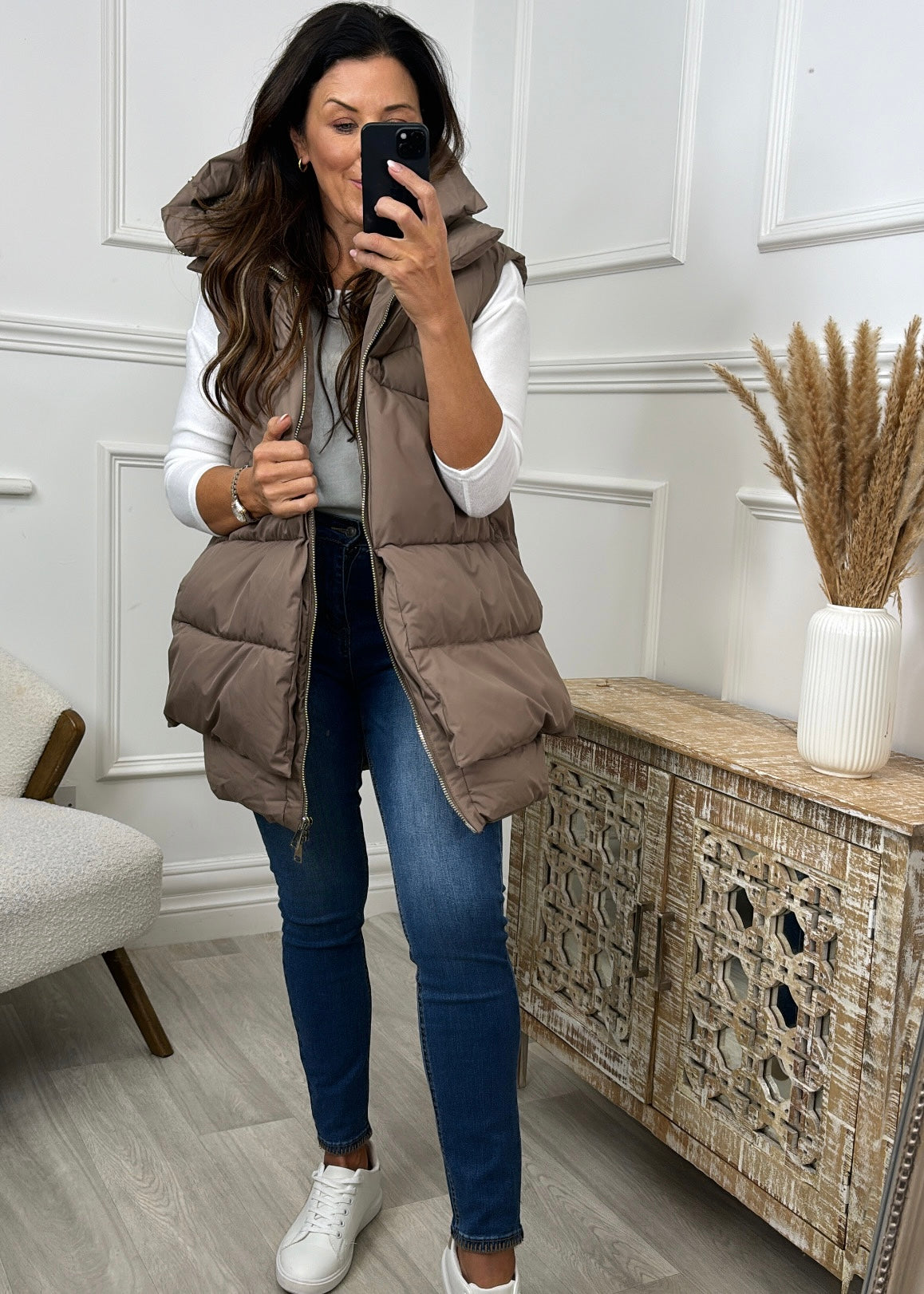 Liva Taupe Layered Puffer Gilet