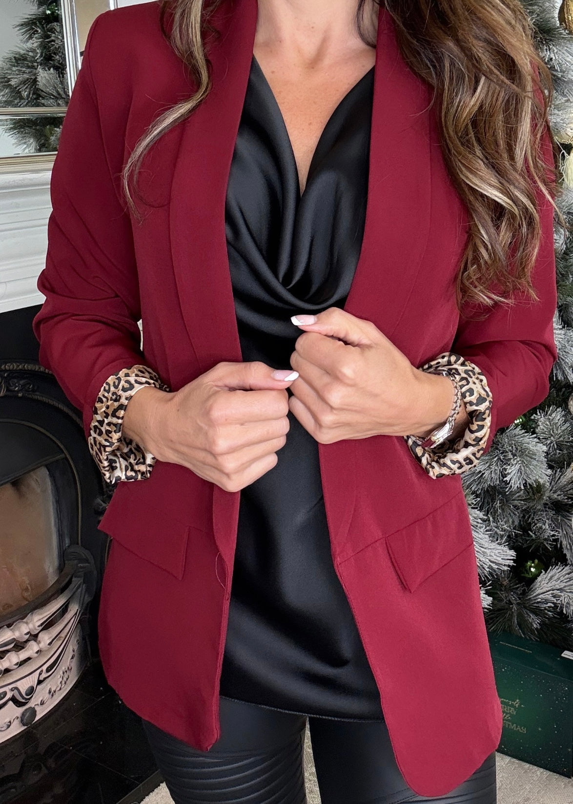 Roberta Wine Leopard Lined Blazer