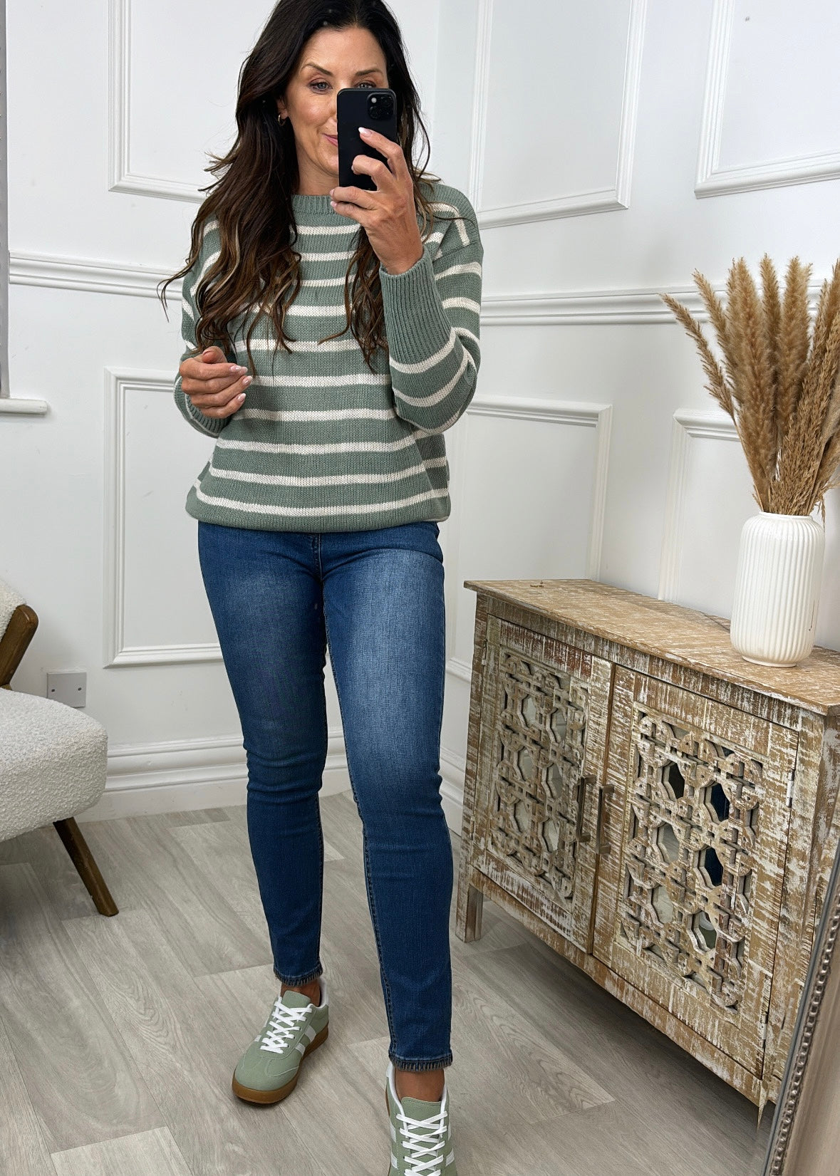 Nora Light Green Stripe Pullover