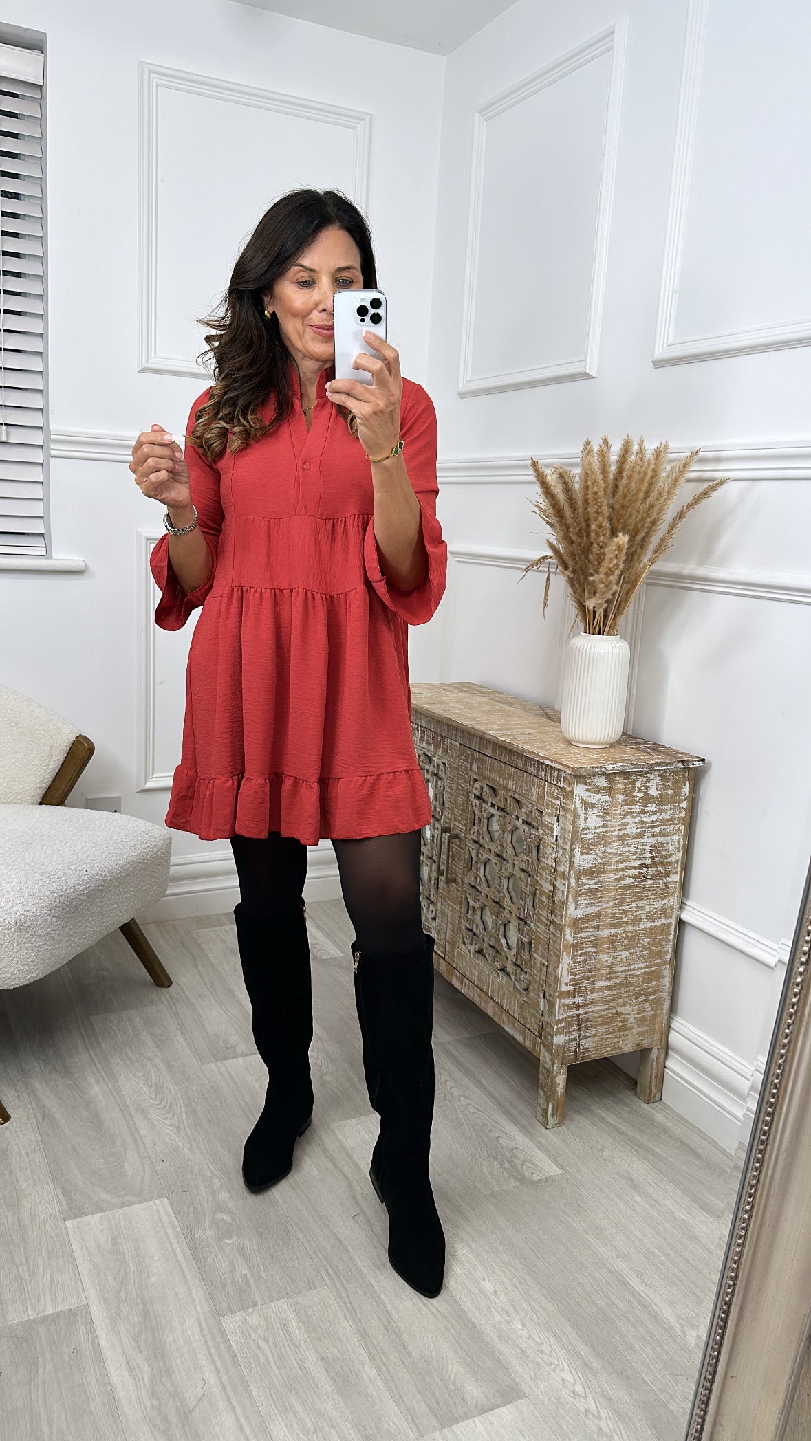 Matilde Red Smock Mini Dress