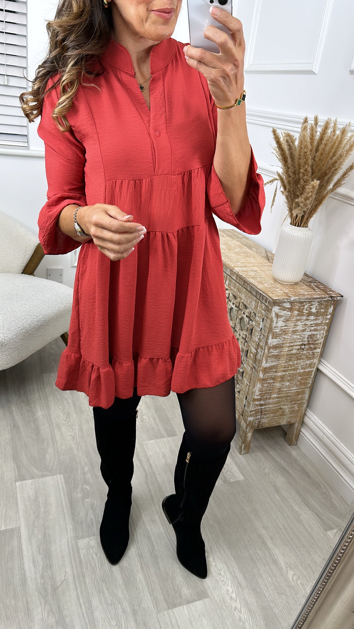 Matilde Red Smock Mini Dress