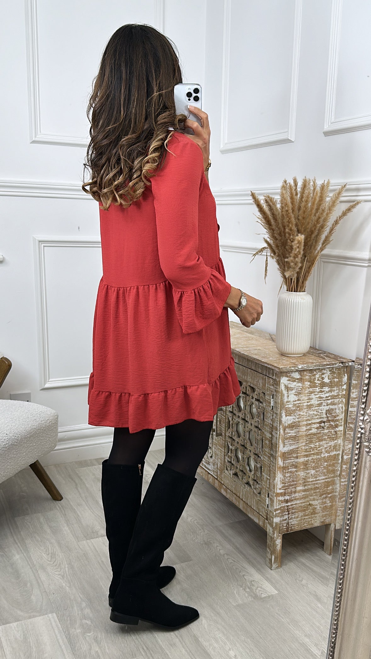 Matilde Red Smock Mini Dress