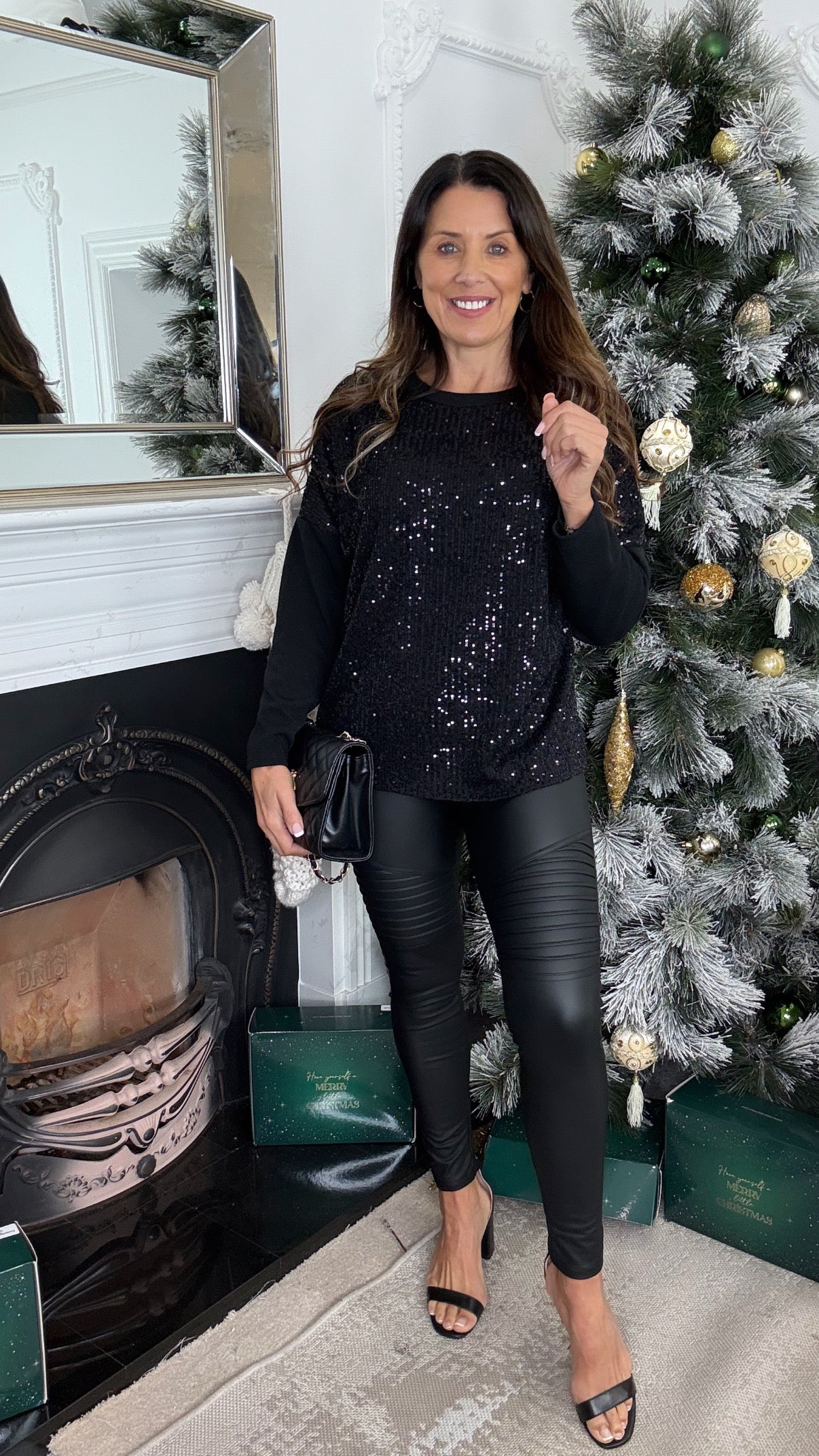 Amelia Black Sequin Top