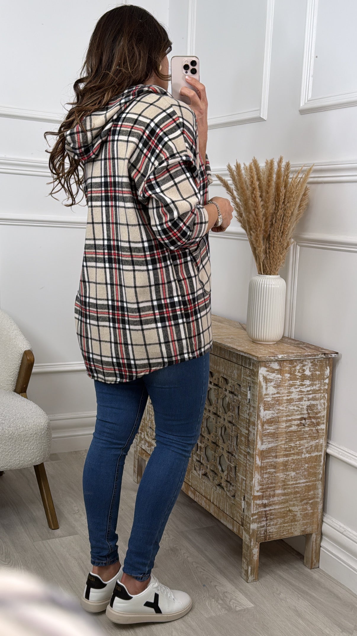 Faustina Cream Checked Hooded Zipper