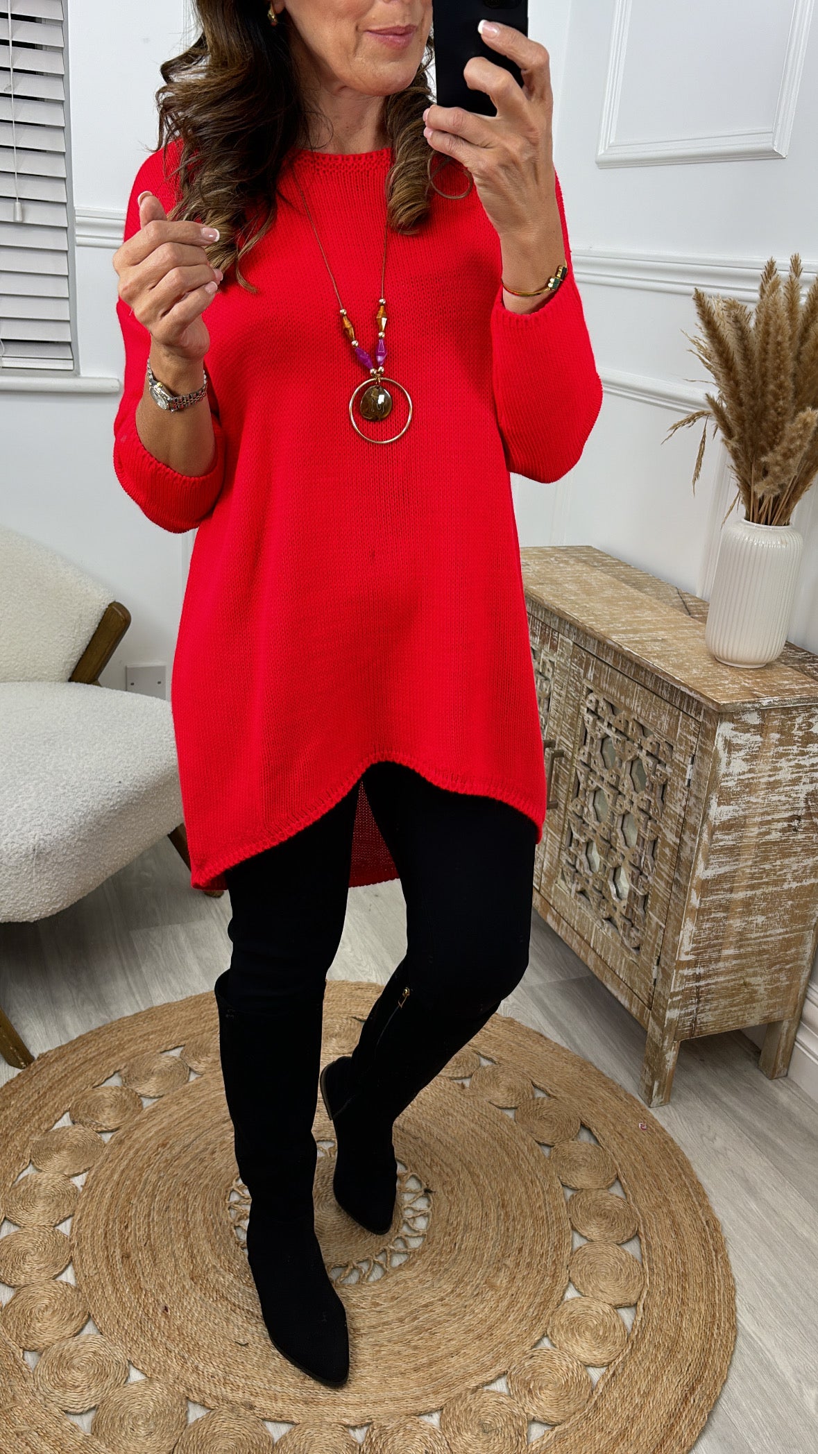 Brid Red Dipped Hem Jumper