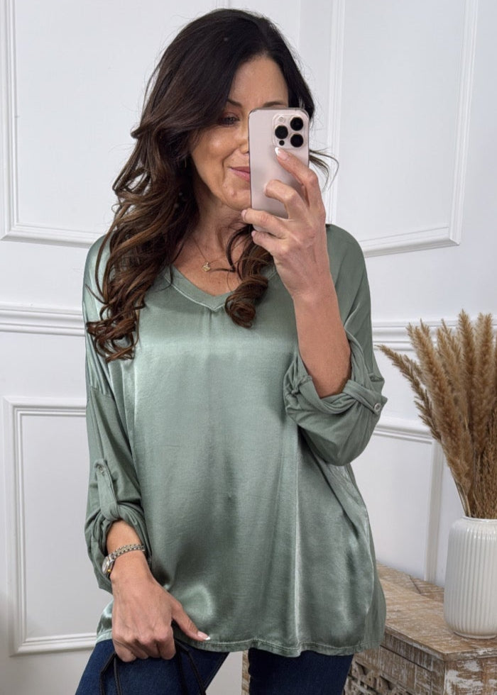 Freya Khaki Satin Feel Blouse