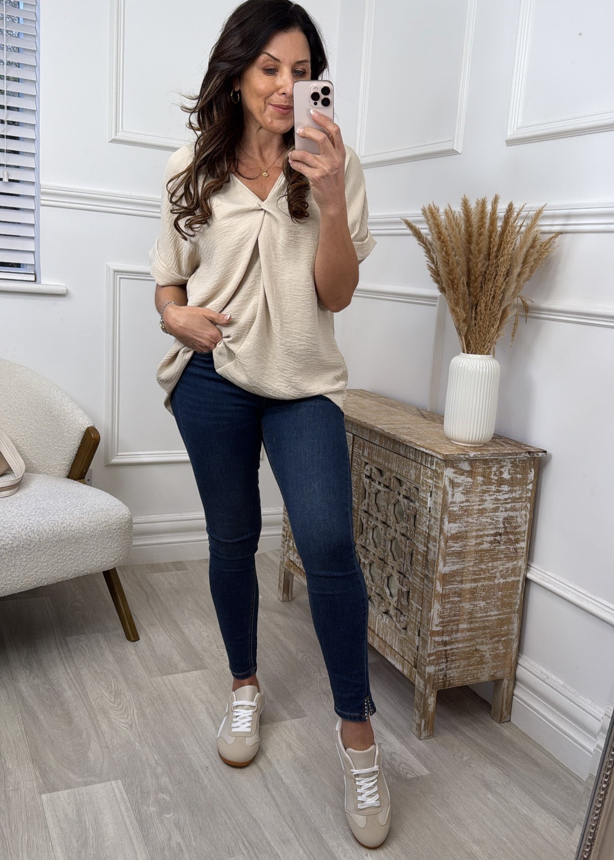 Orianna Beige Twist Front Blouse