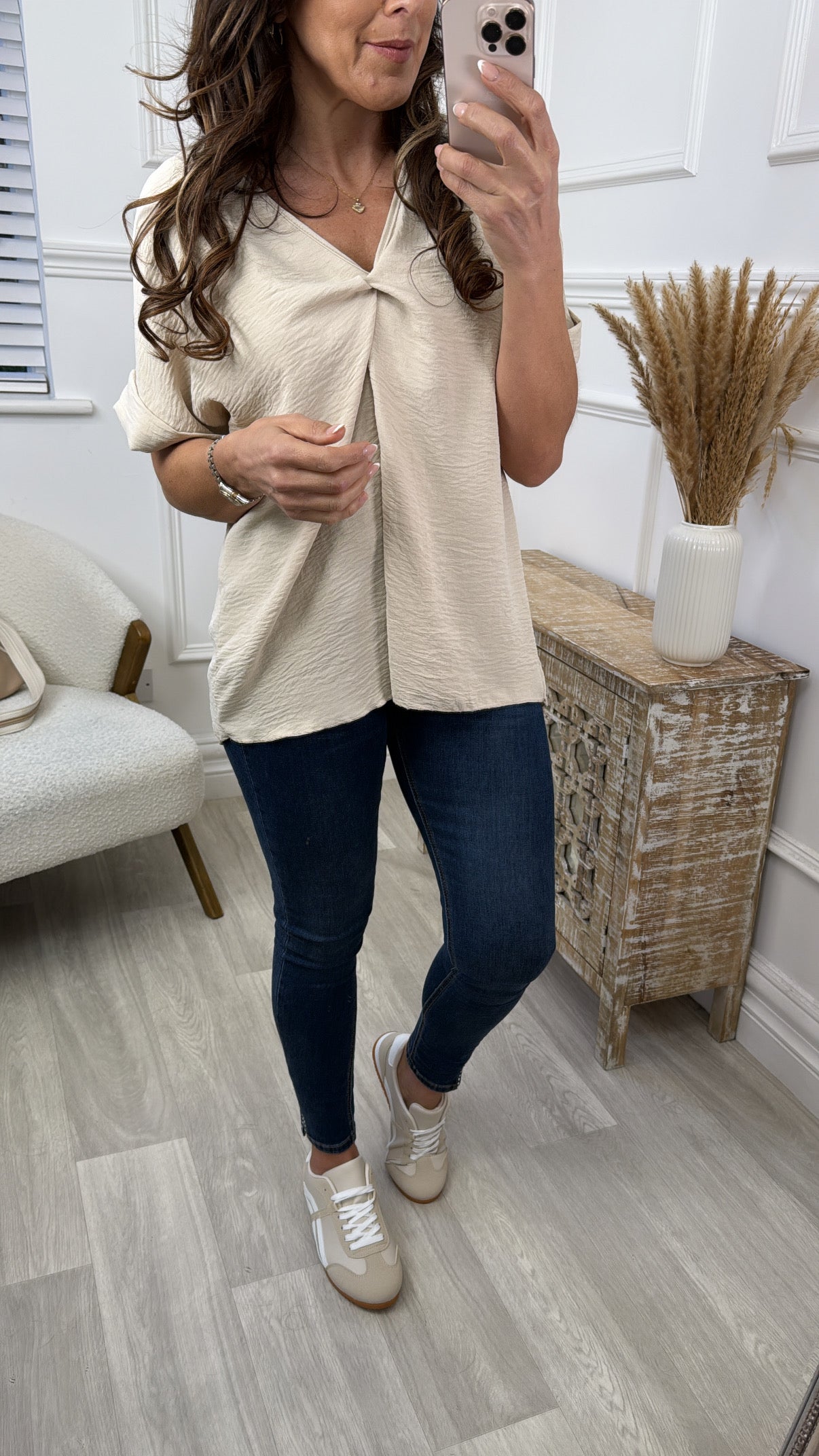 Orianna Beige Twist Front Blouse