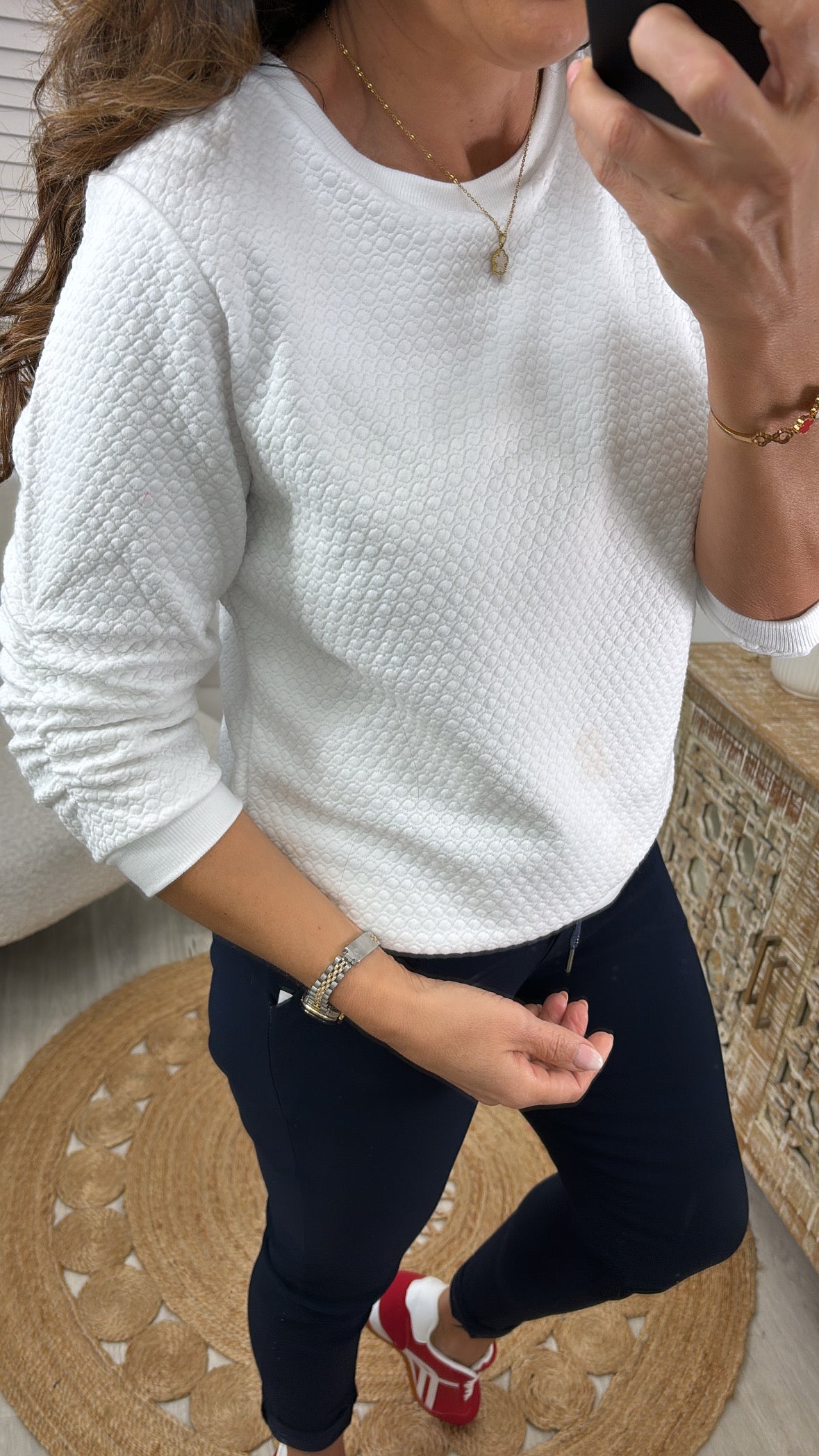 Alexia Offwhite Ruching Sleeves Sweatshirt