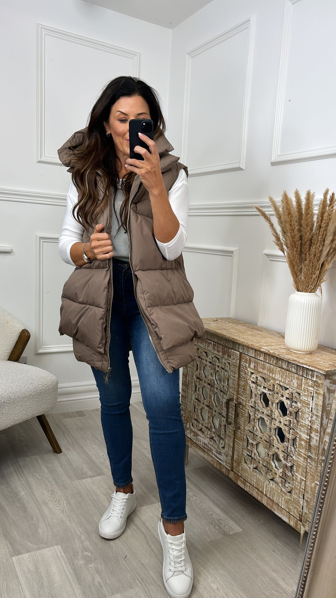 Liva Taupe Layered Puffer Gilet